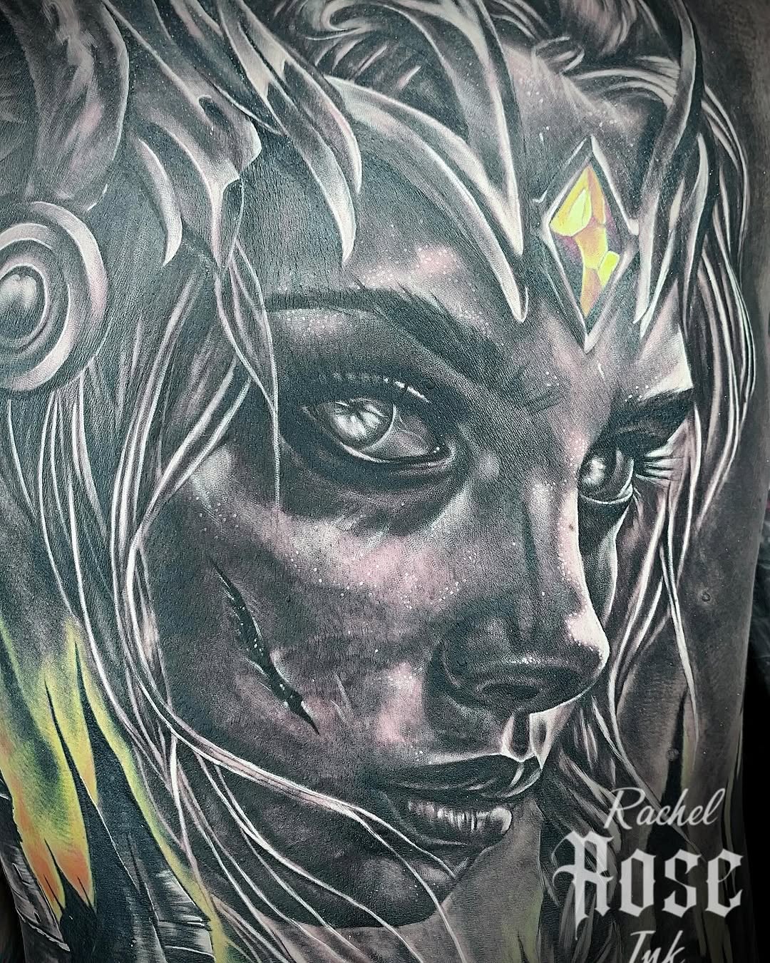 Portrait of a warrior woman realism tattoo on the head by 𝑅𝒶𝒸𝒽𝑒𝓁 𝑅𝑜𝓈𝑒 🌹