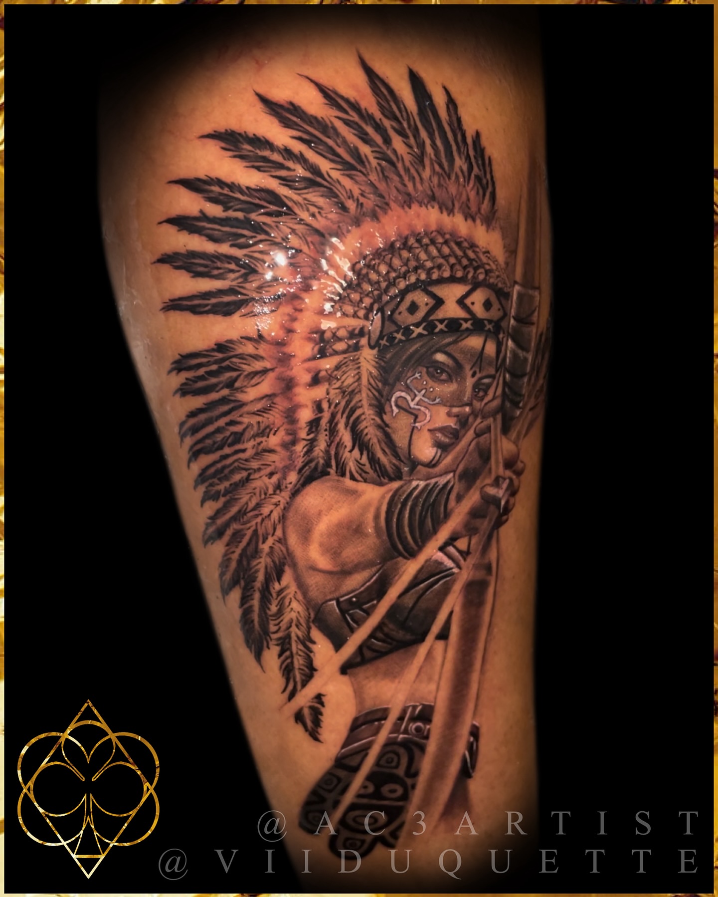 Indian woman archer realism tattoo on the forearm by ✨Vii Duquette✨