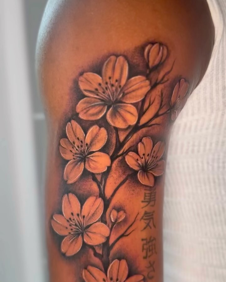 Cherry blossoms dotwork tattoo on the forearm by guinn_art_tatts, Le Moule