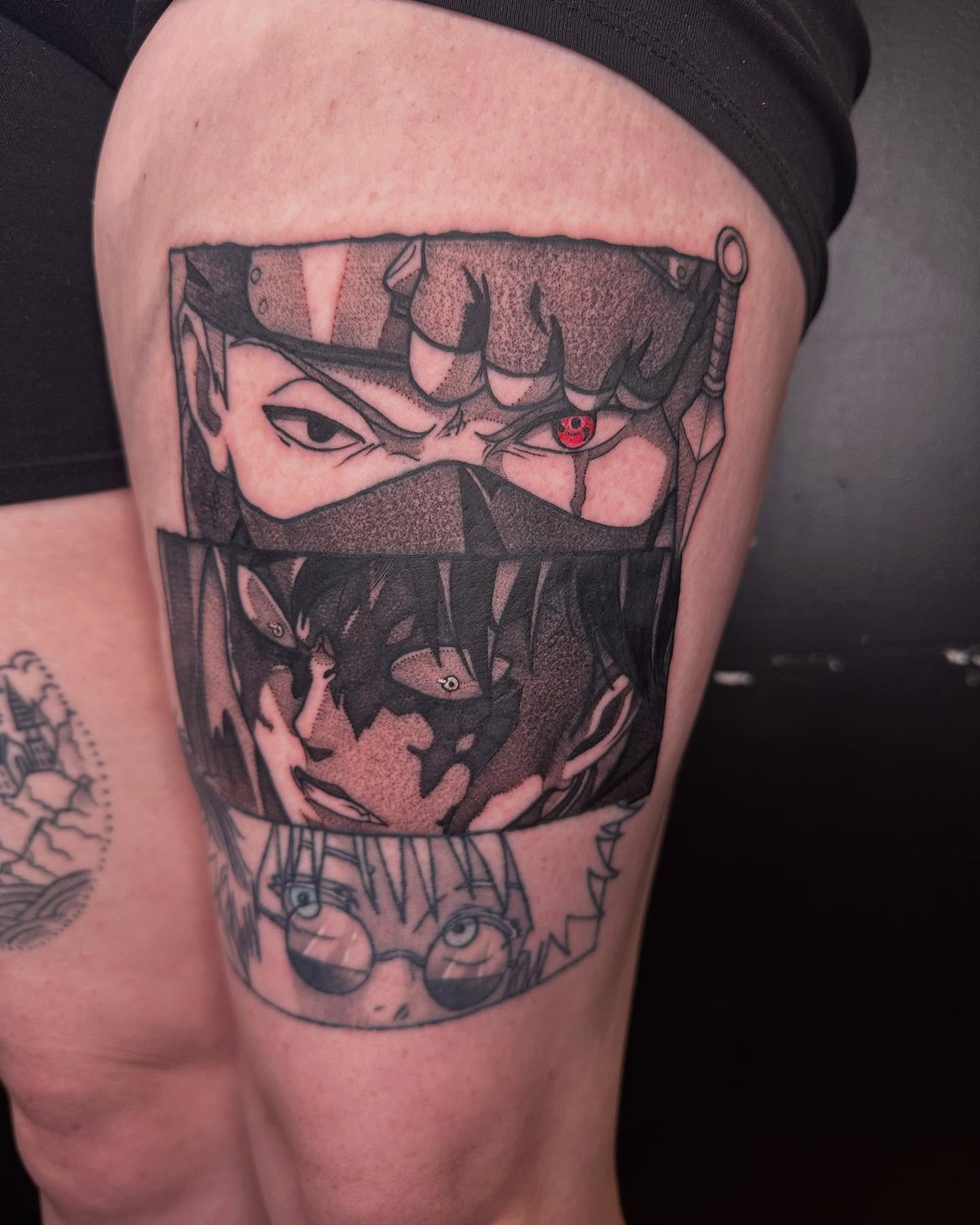 Tattoo by @goose_tattoos โ dotwork, anime