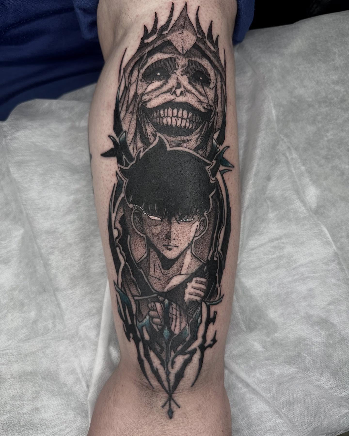 Tattoo by @goose_tattoos โ black_and_grey, anime