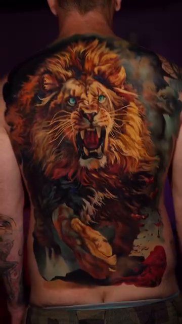 Roaring lion realism tattoo by Slava Bodrov