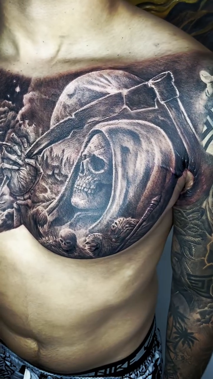 Tattoo by @elmertattoo1 — dark_realism, black_and_grey