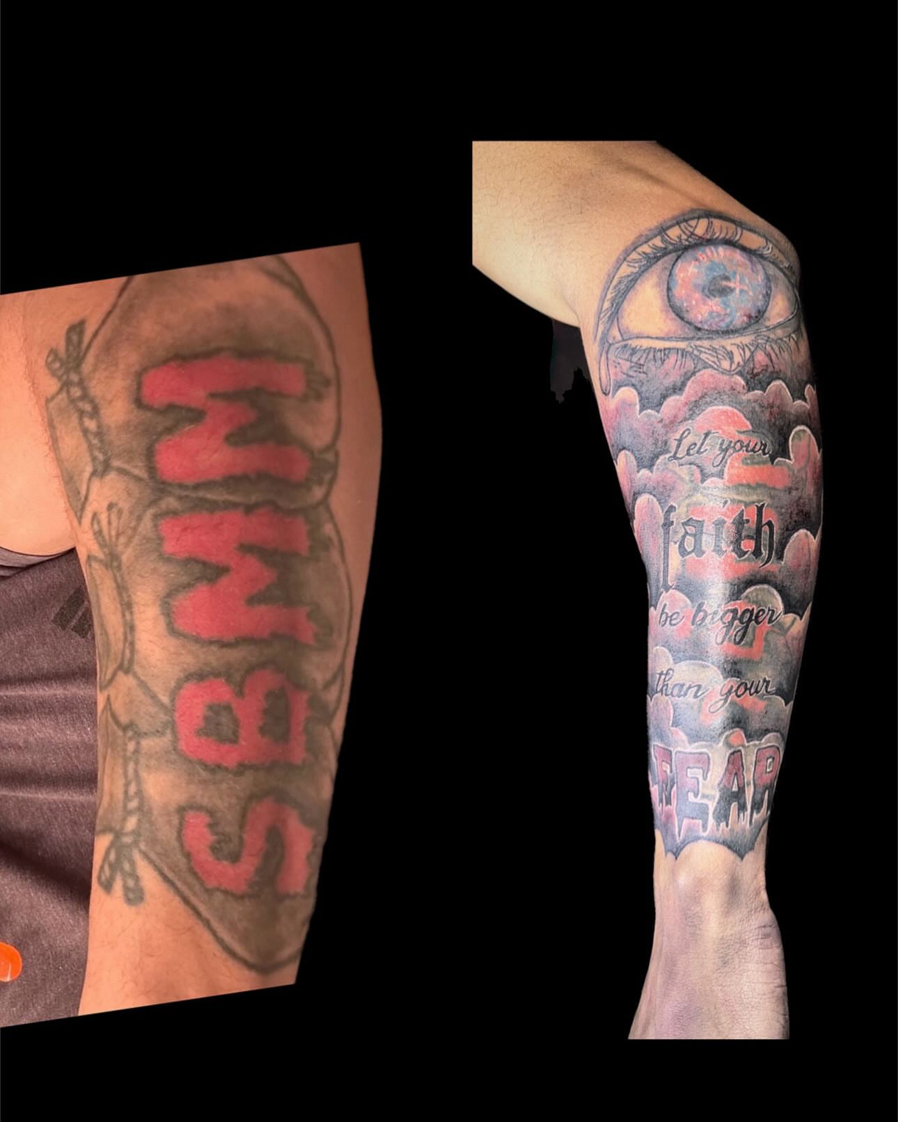 Eye and clouds realism tattoo on the forearm by Jihaad staley π¦, Charlotte, North Carolina