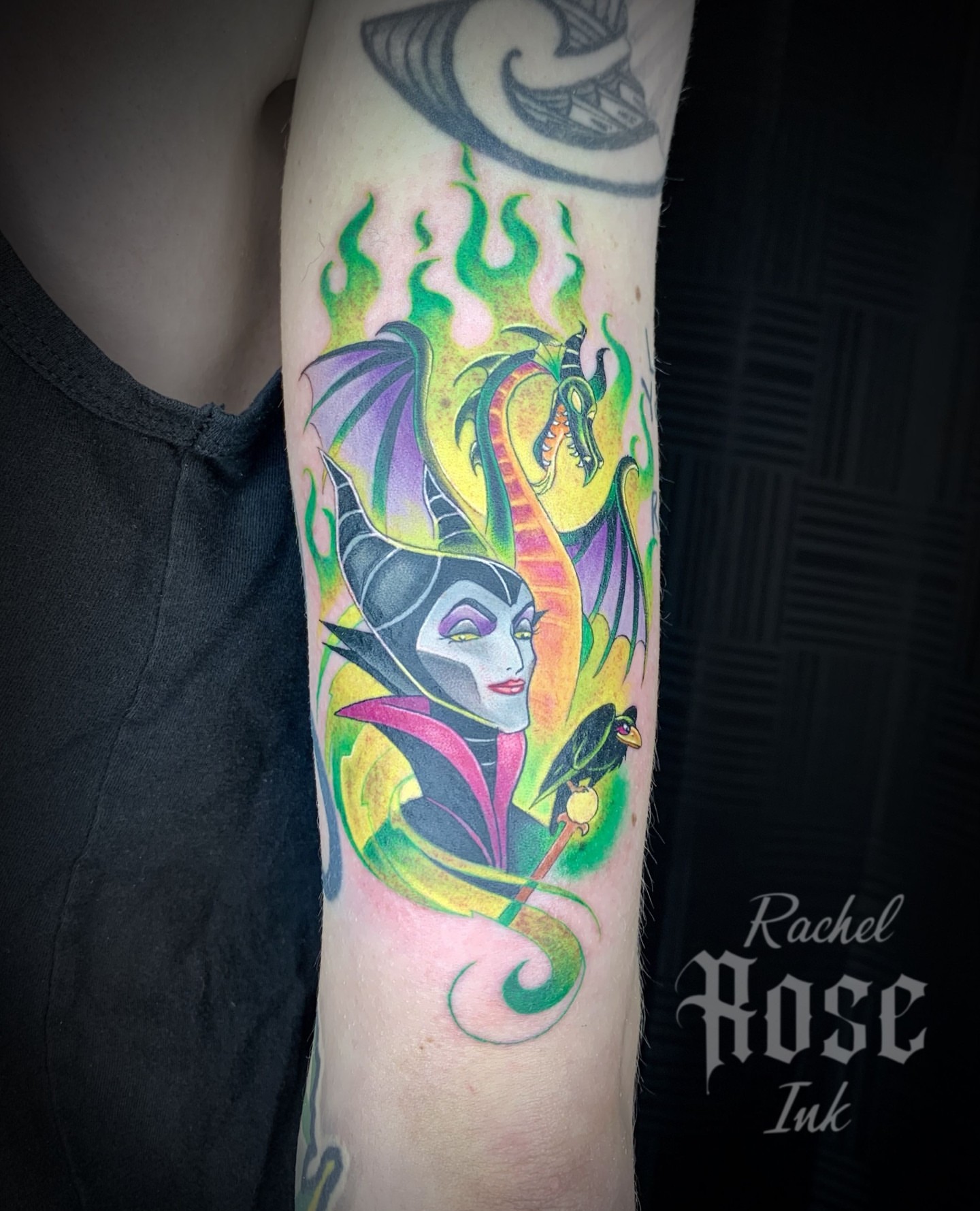 Maleficent illustrative tattoo on the forearm by 𝑅𝒶𝒸𝒽𝑒𝓁 𝑅𝑜𝓈𝑒 🌹