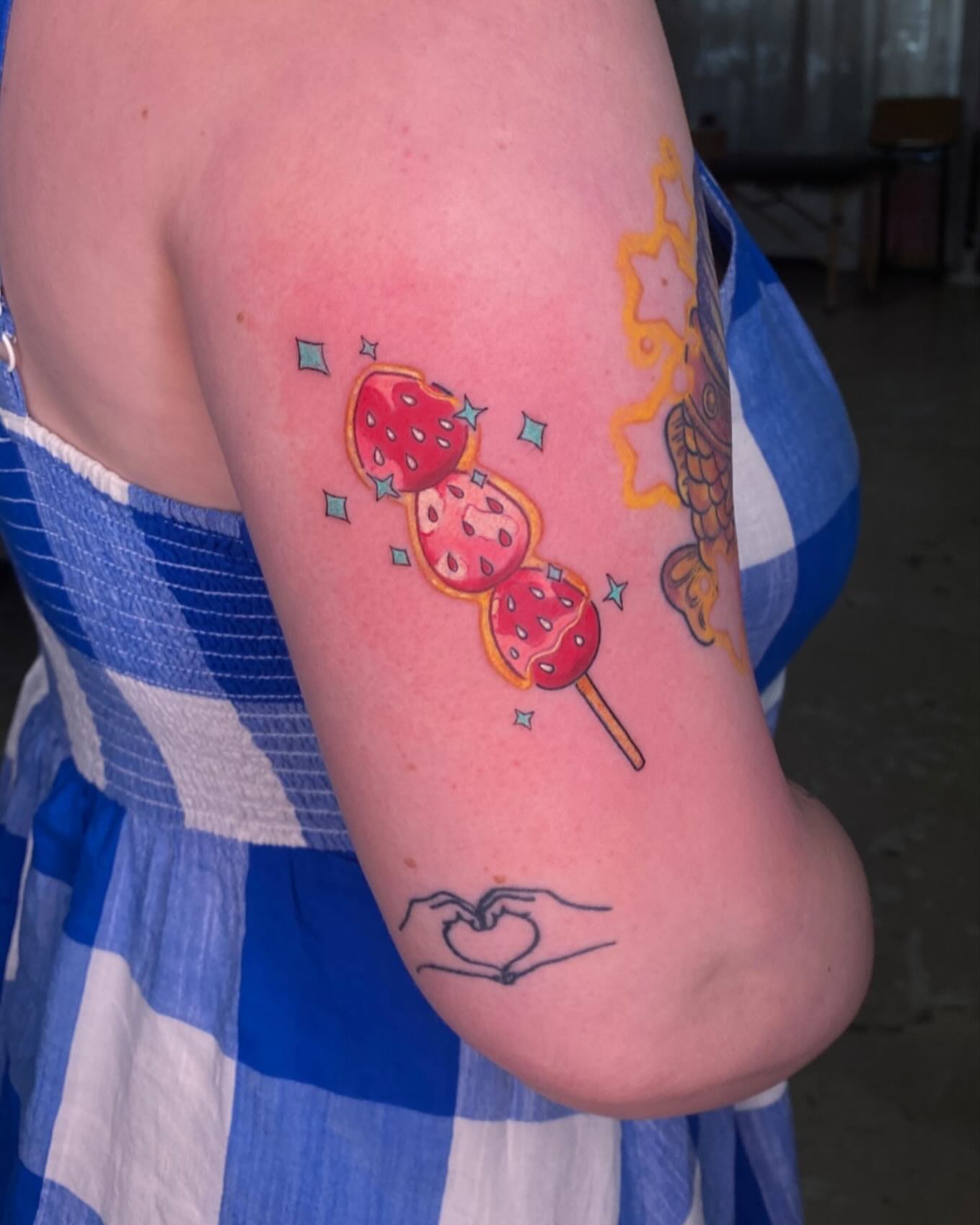 Strawberry shortcake new school tattoo on the forearm by @kaitlin.tattoos, Richmond, Virginia