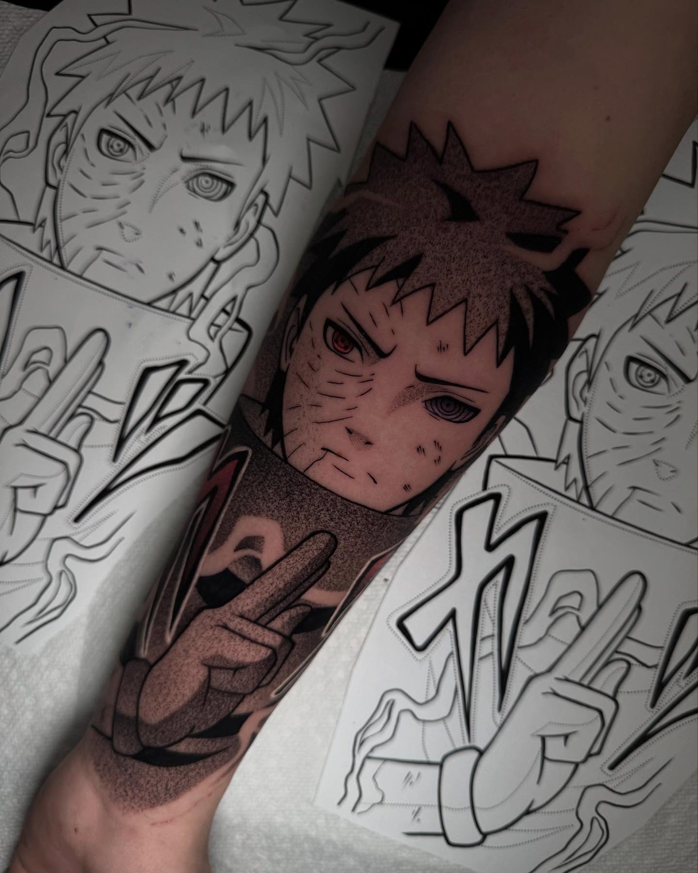 Naruto anime tattoo on the forearm by Anthony D. Rustik