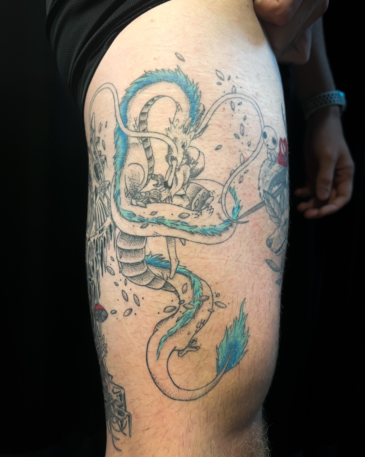 Tattoo by @tofudoestattoos — dotwork, anime