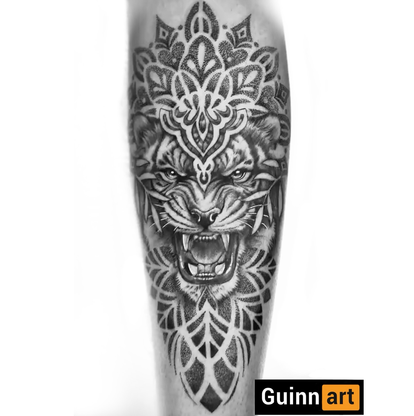 Roaring tiger geometric tattoo on the forearm by guinn_art_tatts, Le Moule