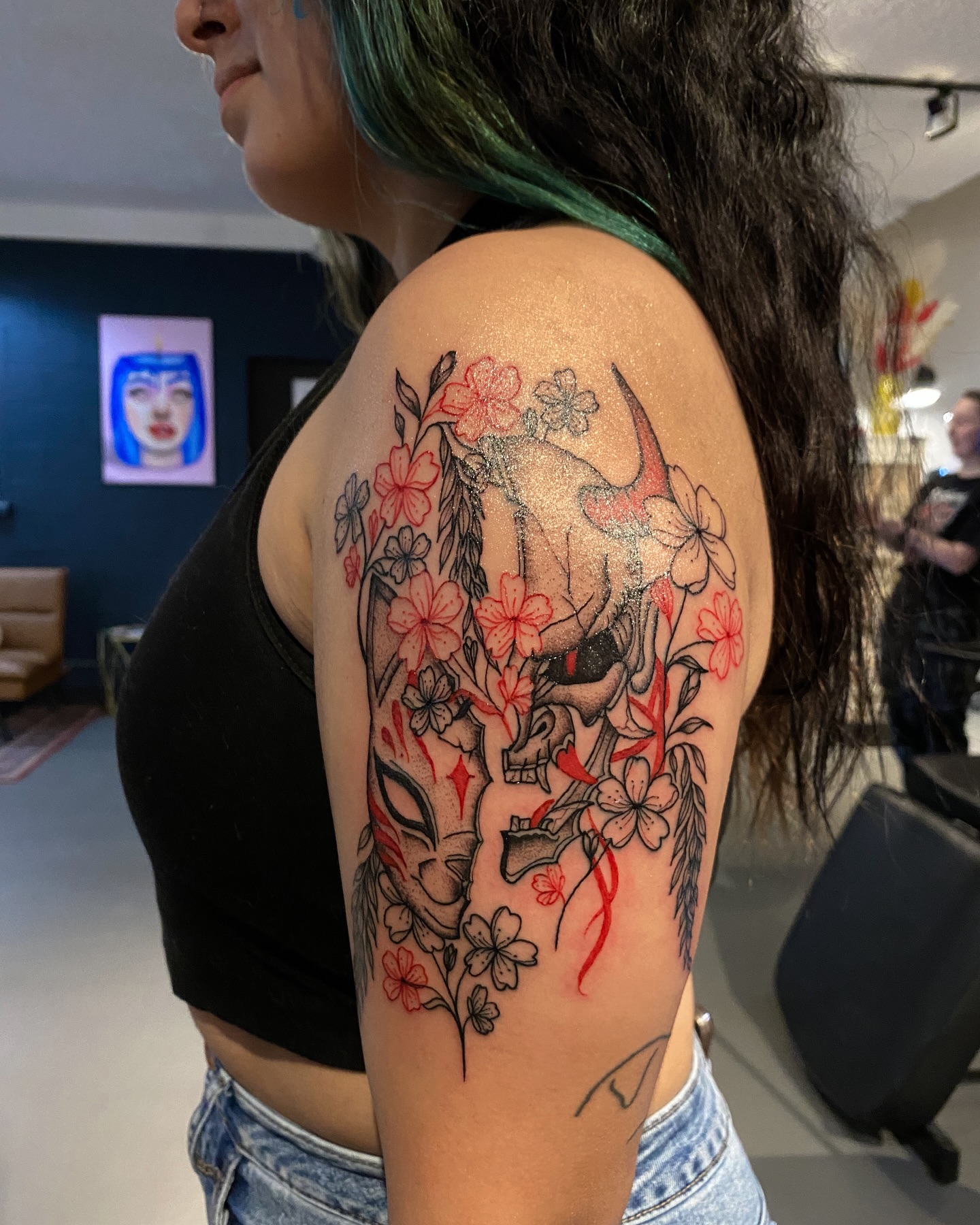 Bull and floral japanese irezumi tattoo on the shoulder by @inkspirationtattoo_co