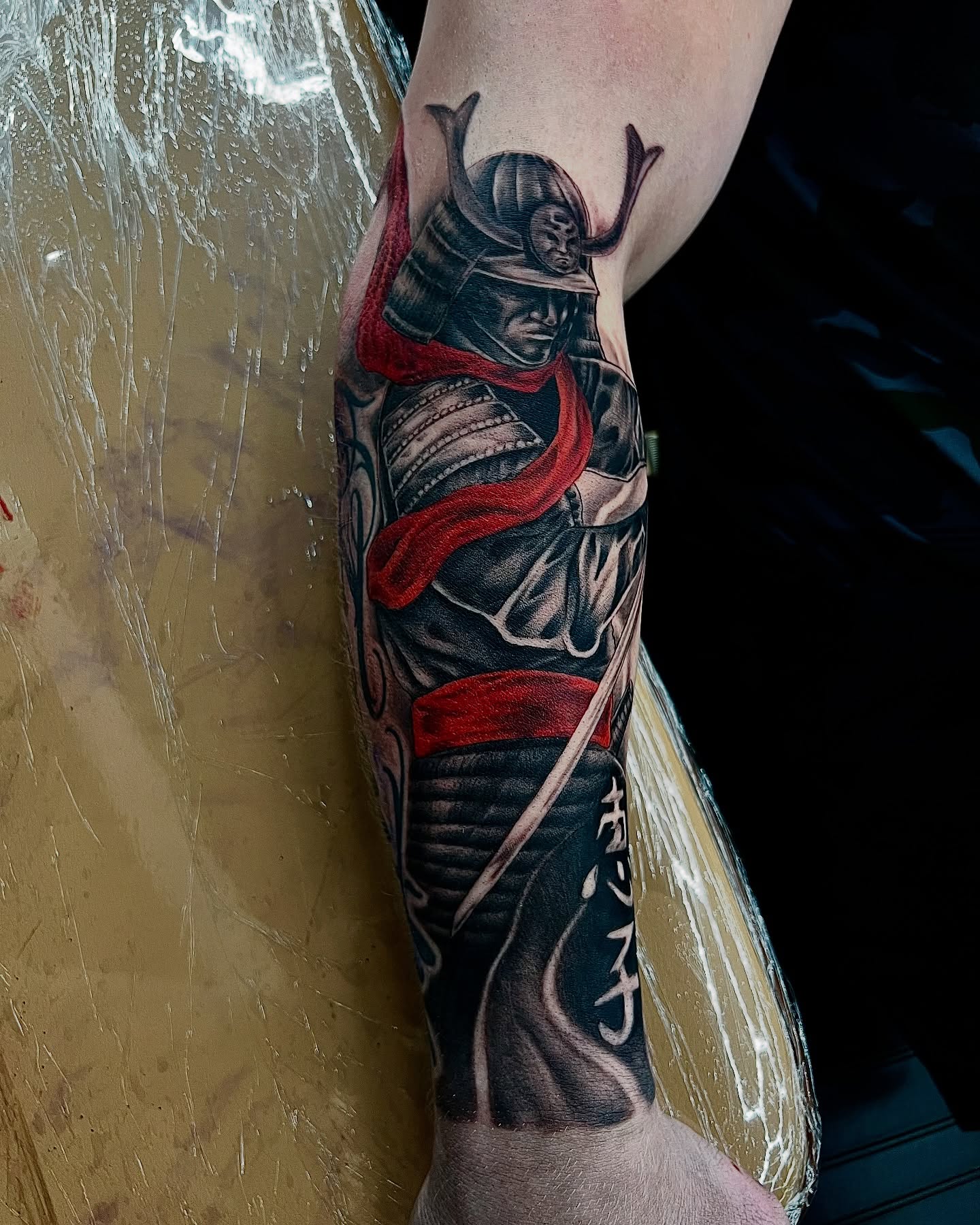 Samurai warrior japanese irezumi tattoo on the forearm by Pam Sanders