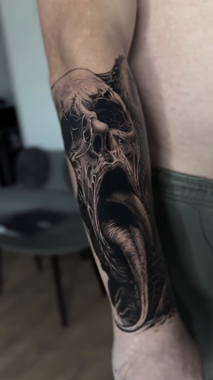 Tattoo by @lisa_tattooer — dark_realism, black_and_grey