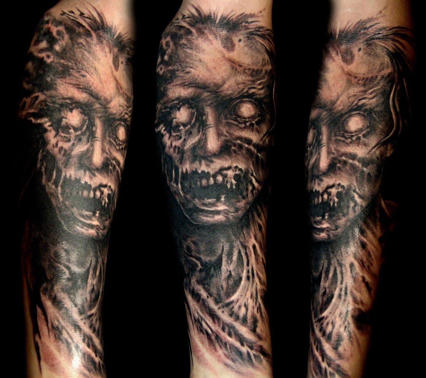 Zombie realism tattoo on the forearm by Jason Oz, Denver, Colorado