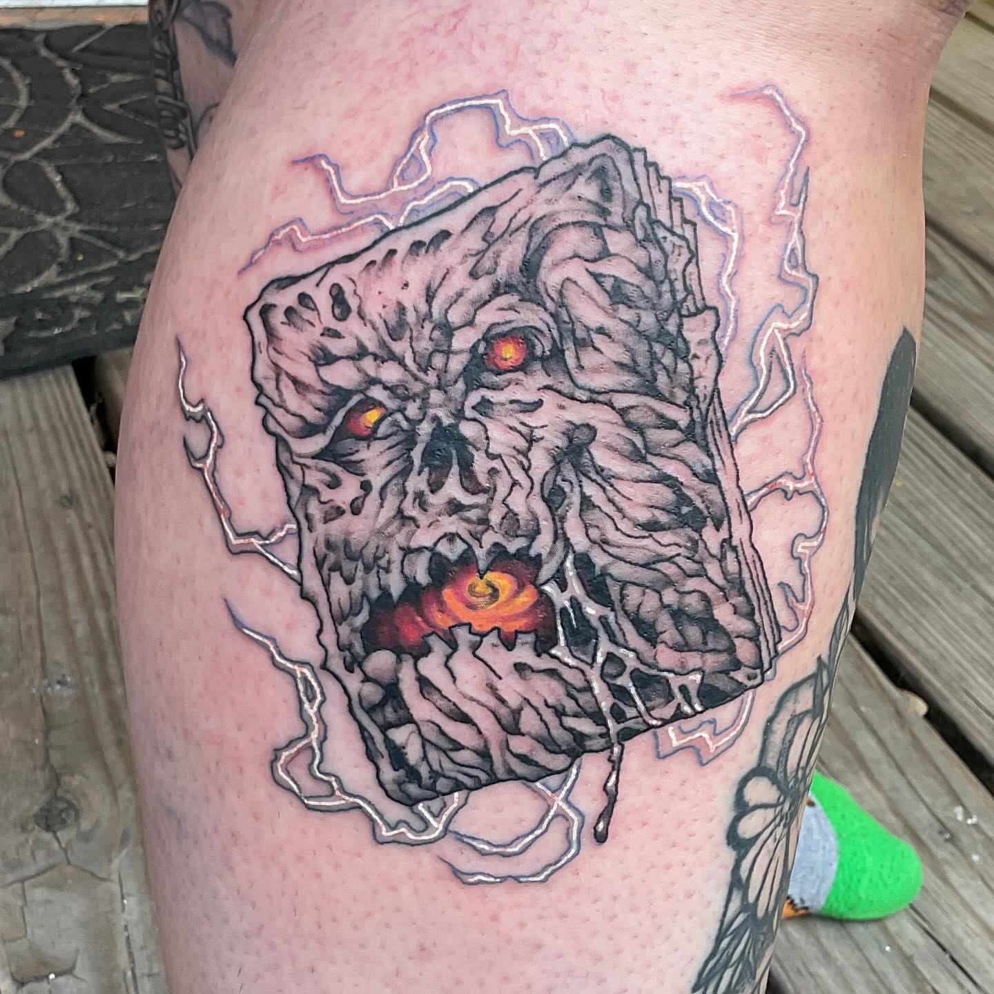 Zombie dark realism tattoo on the thigh by Roachrude