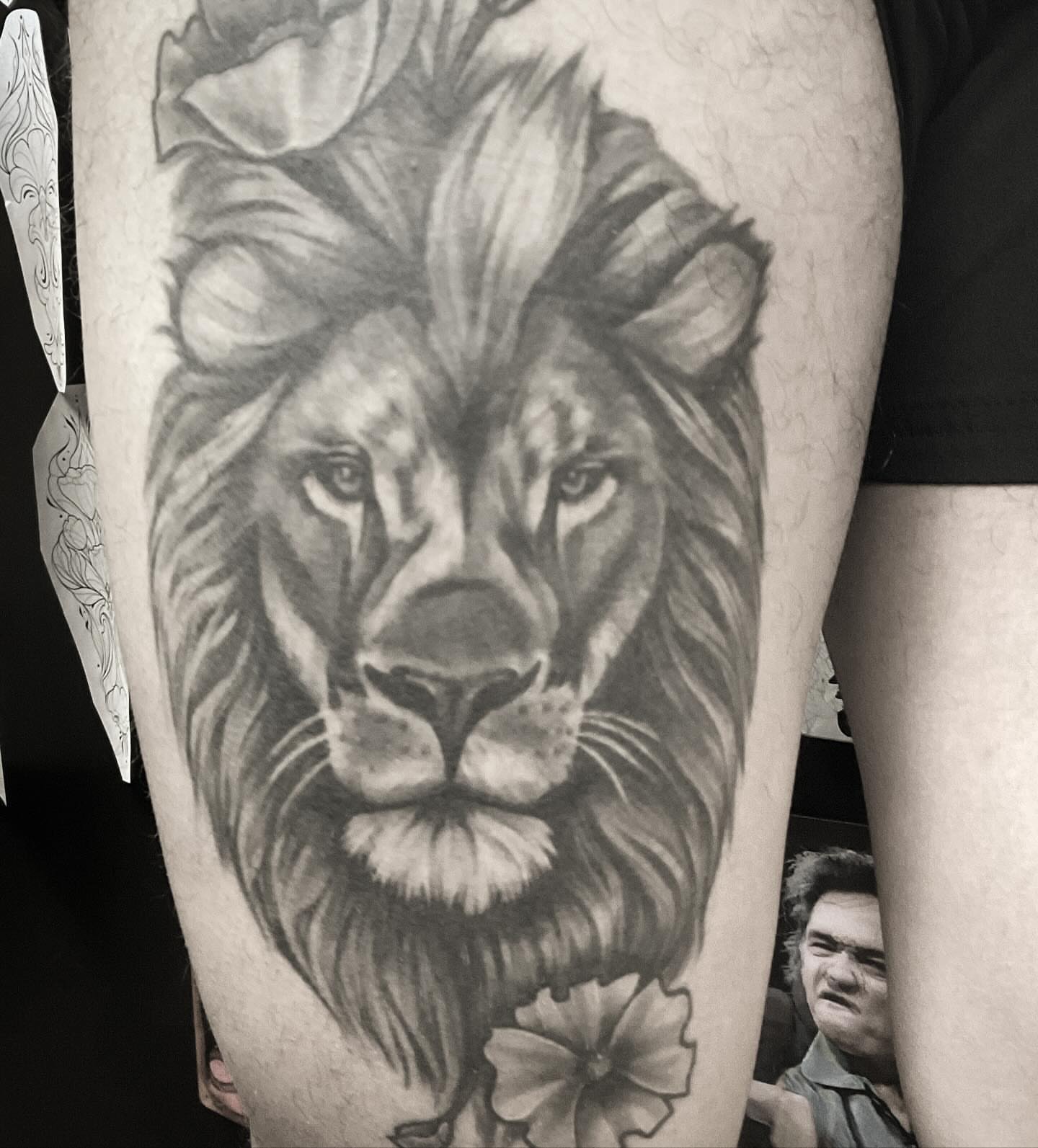Lion realism tattoo on the forearm by Heather Syvilla Tattoos