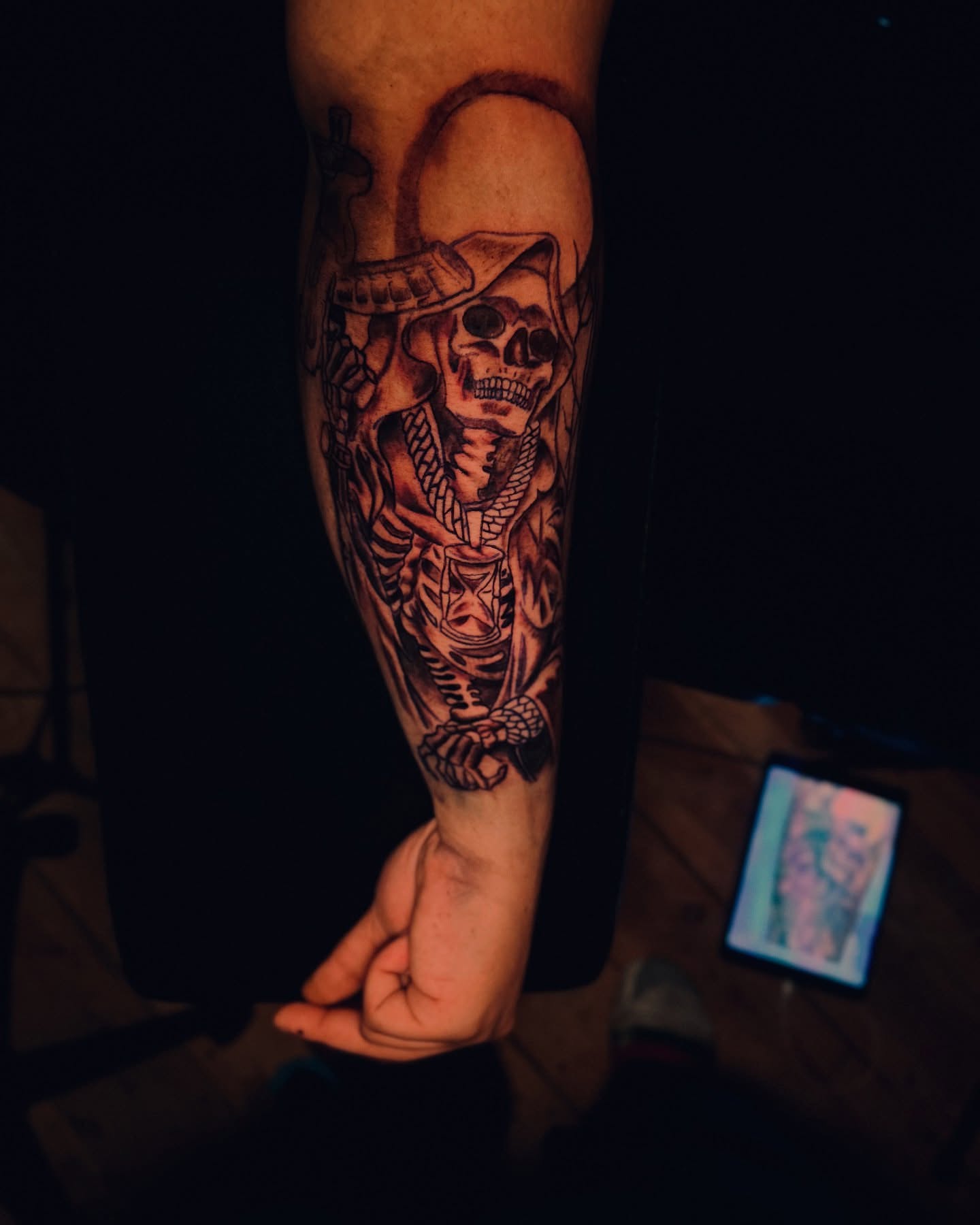 Skeleton with armor realism tattoo on the forearm by Detroit tattoo Artist