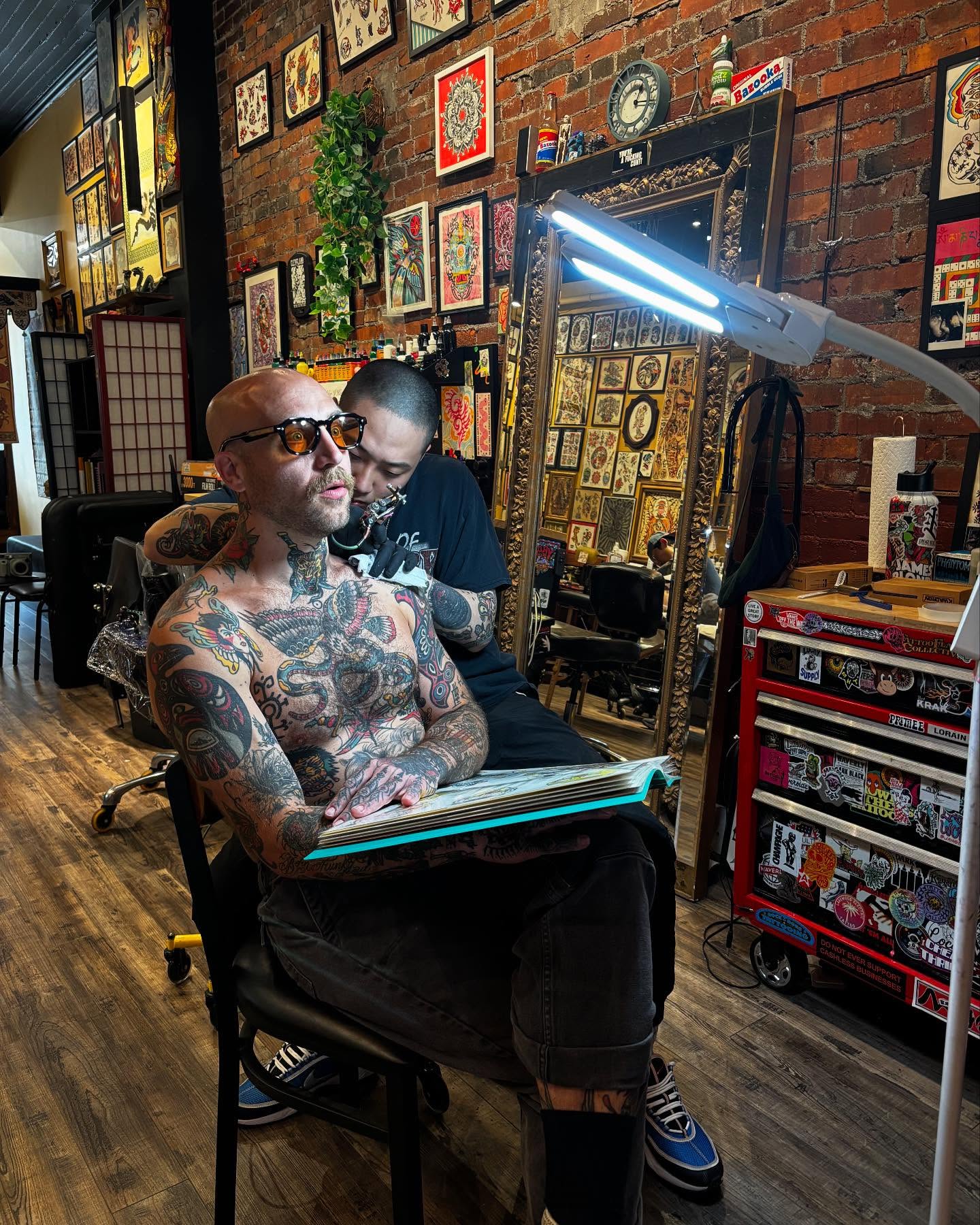 Tattooed chest American traditional tattoo on the chest by Rob Keiuf