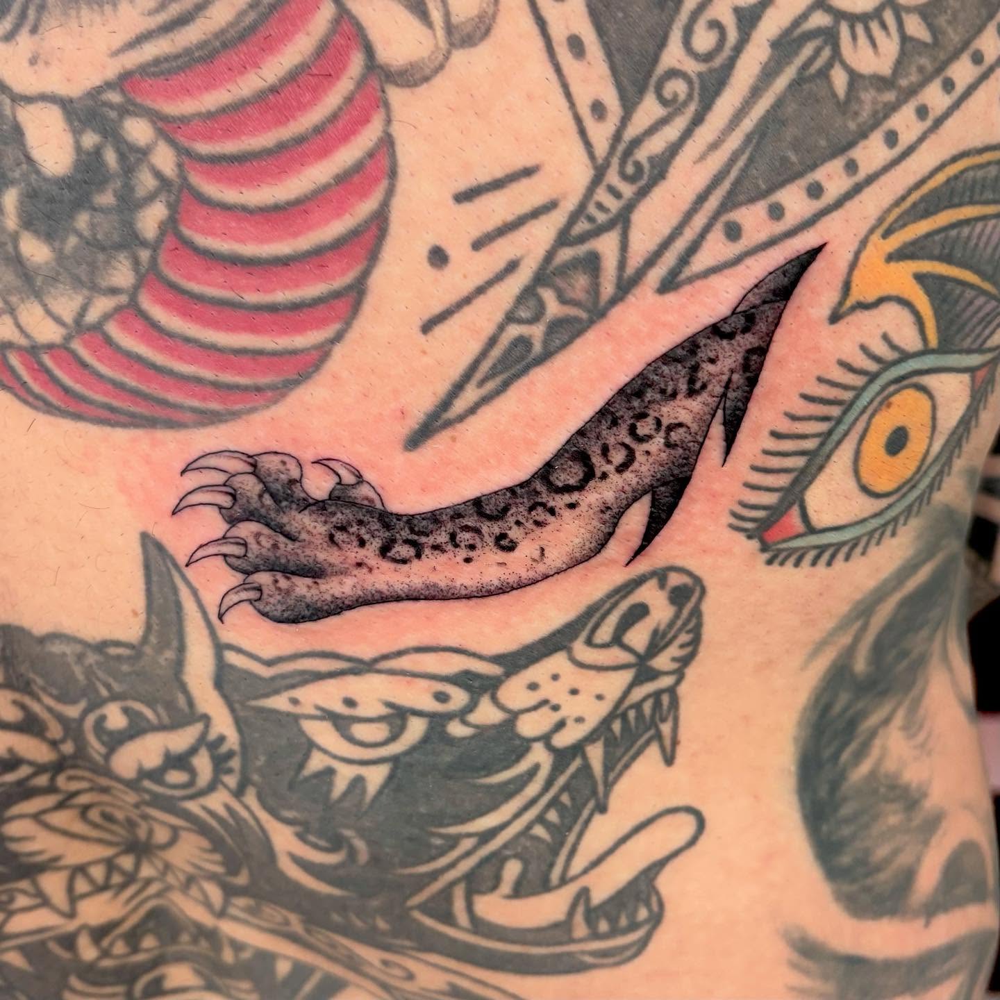 Dragon American traditional tattoo on the torso by ⟡ Sam O ⟡