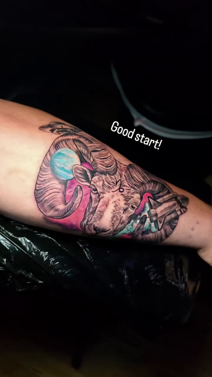 Mythological creature with a blue orb neo-traditional tattoo by Camuel Whaley
