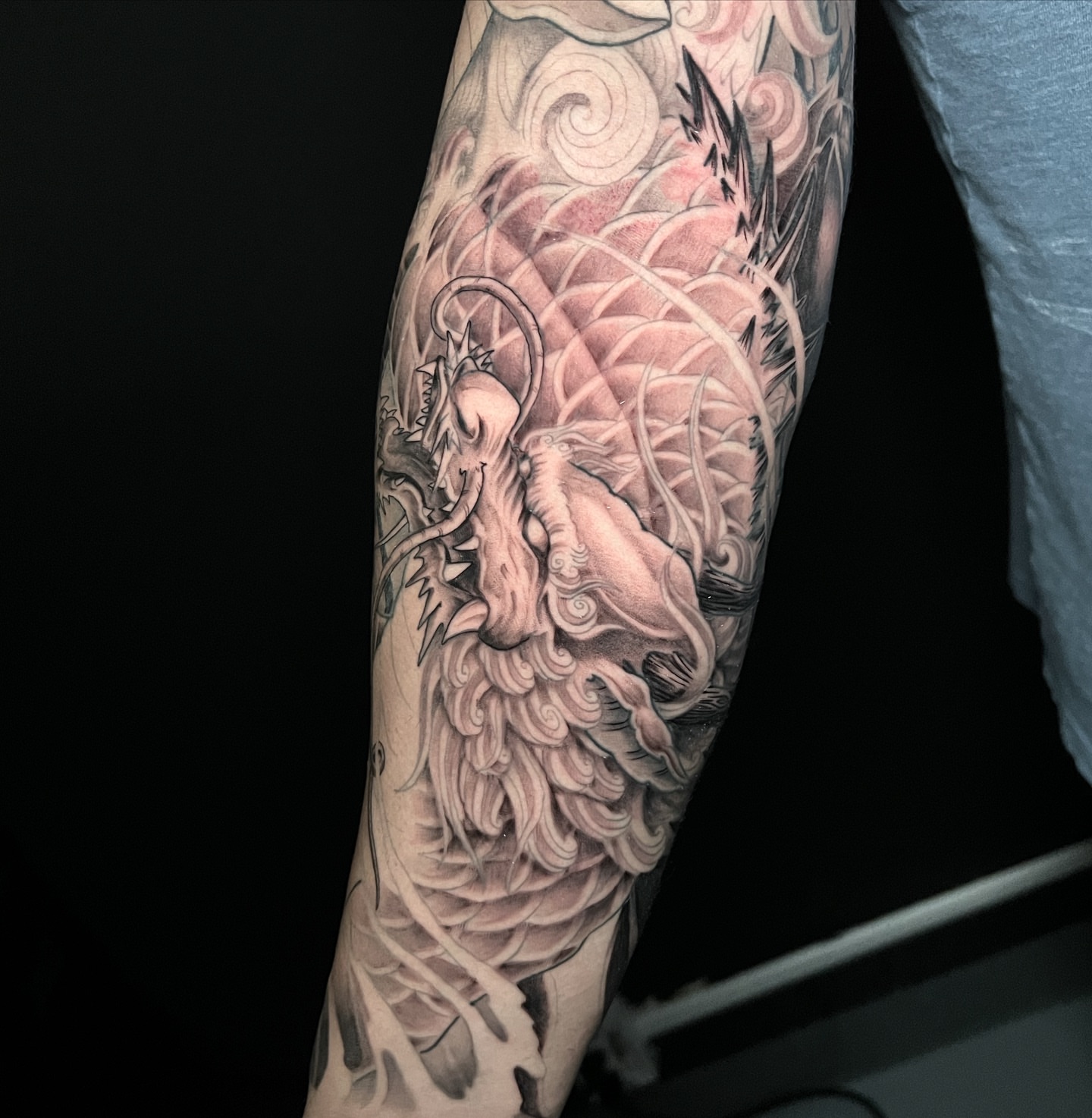 Dragon japanese irezumi tattoo on the forearm by Johnson