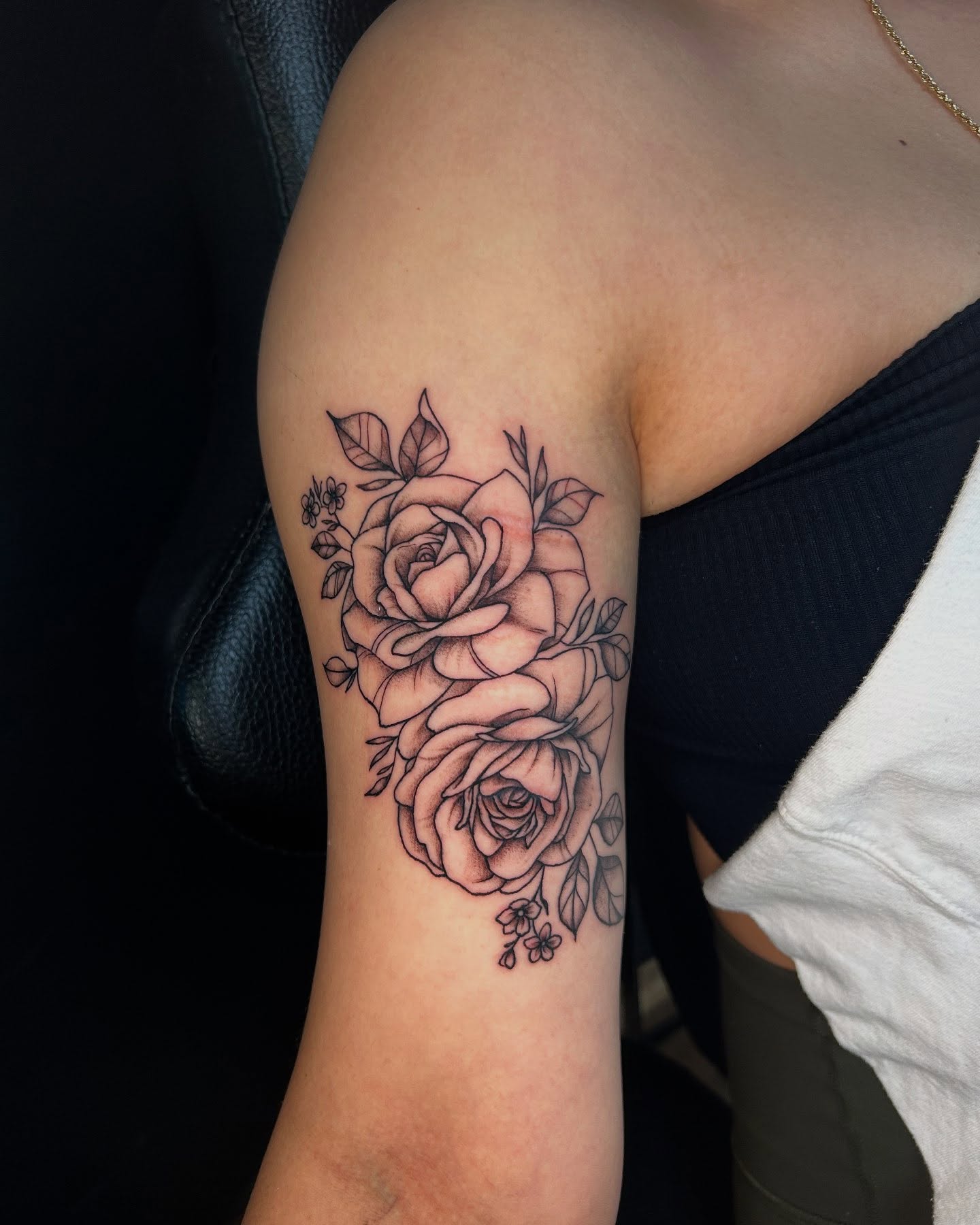 Roses black and grey tattoo on the forearm by Abby Camacho - Tattoo Artist and Piercer โจ๐