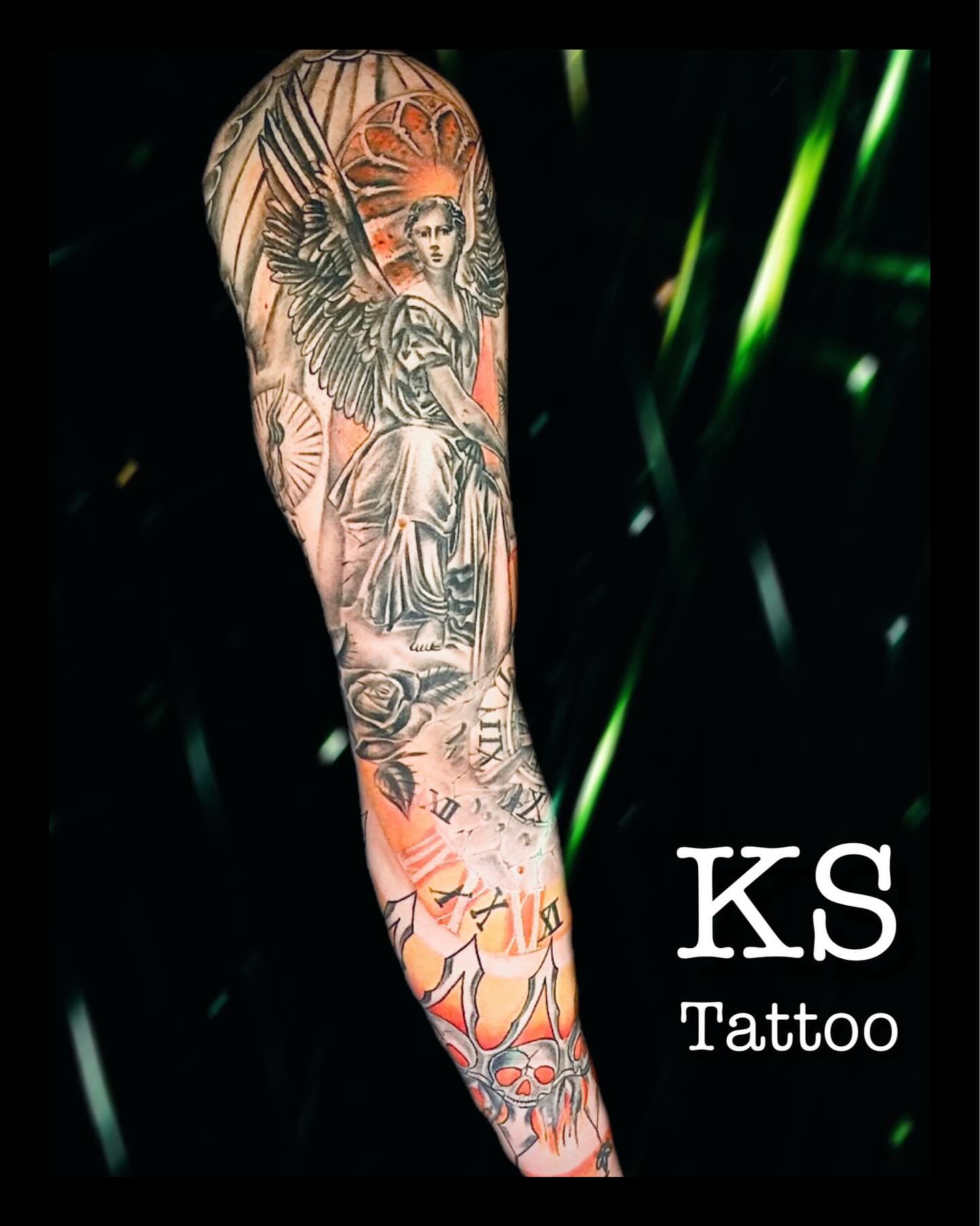 Angel realism tattoo on the forearm by Karen Smith