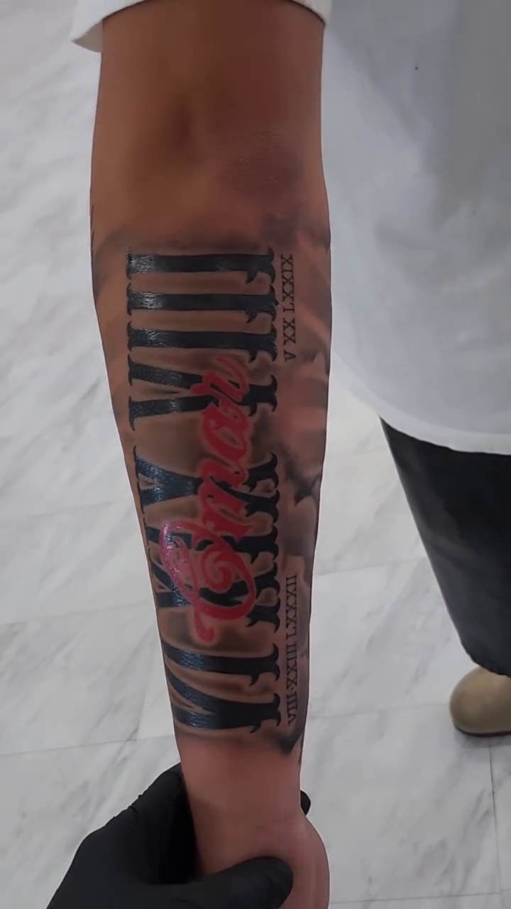 Tattoo by @htx_herc — black_and_grey, lettering_script