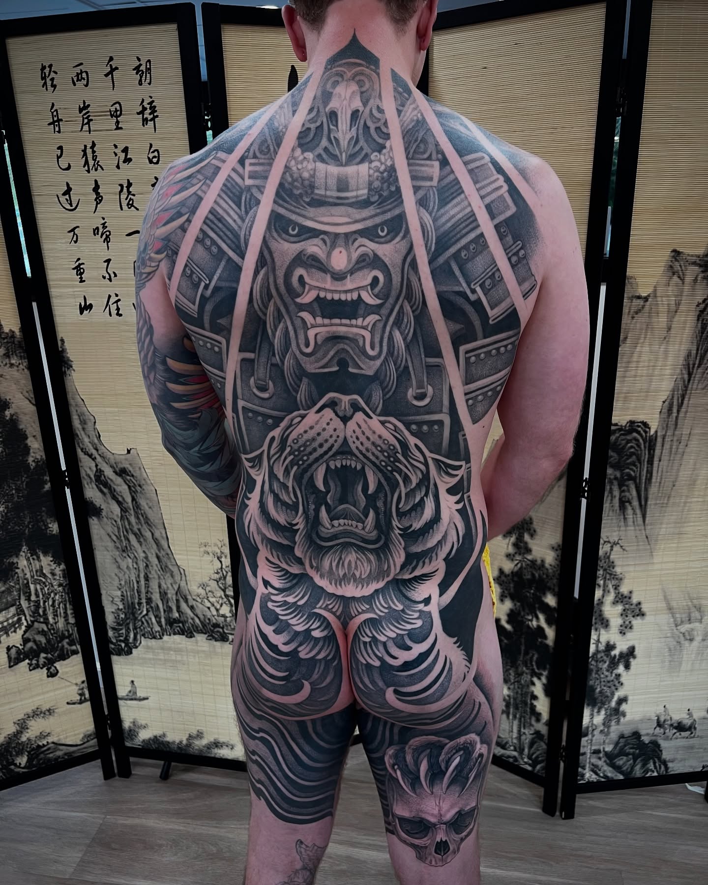 Tattoo by @handshakesnaketattoos — japanese_irezumi, black_and_grey
