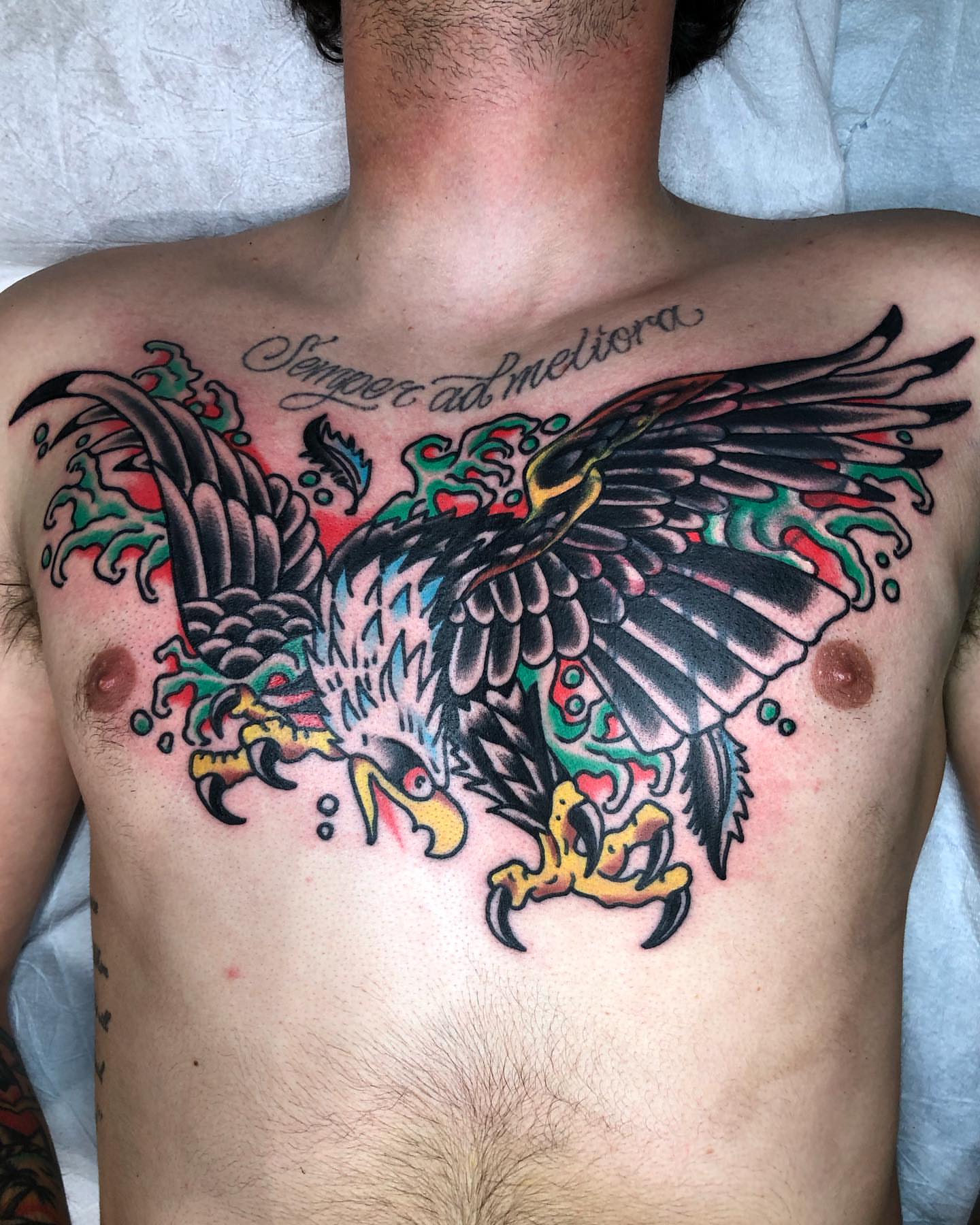 Eagle American traditional tattoo on the chest by Tattoo