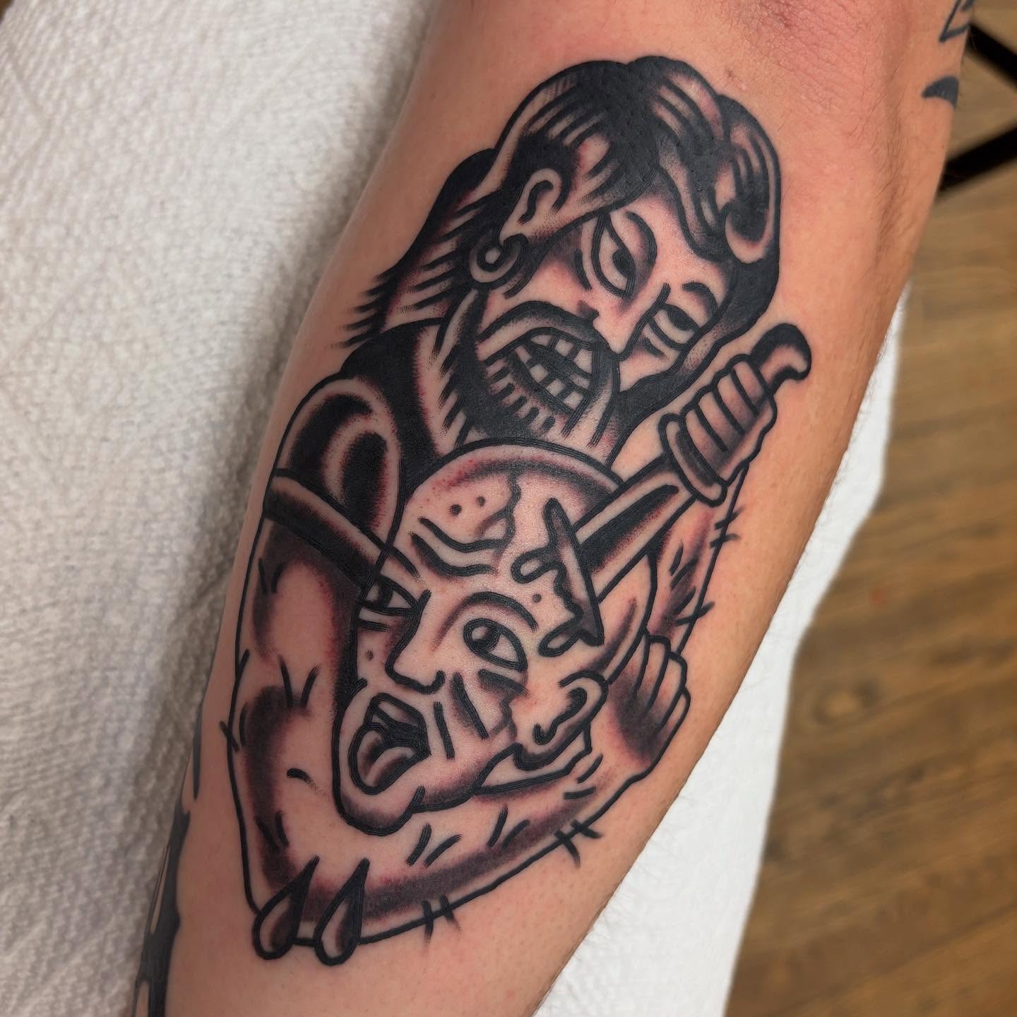 Tattoo by @brentallentattoos — american_traditional, black_and_grey