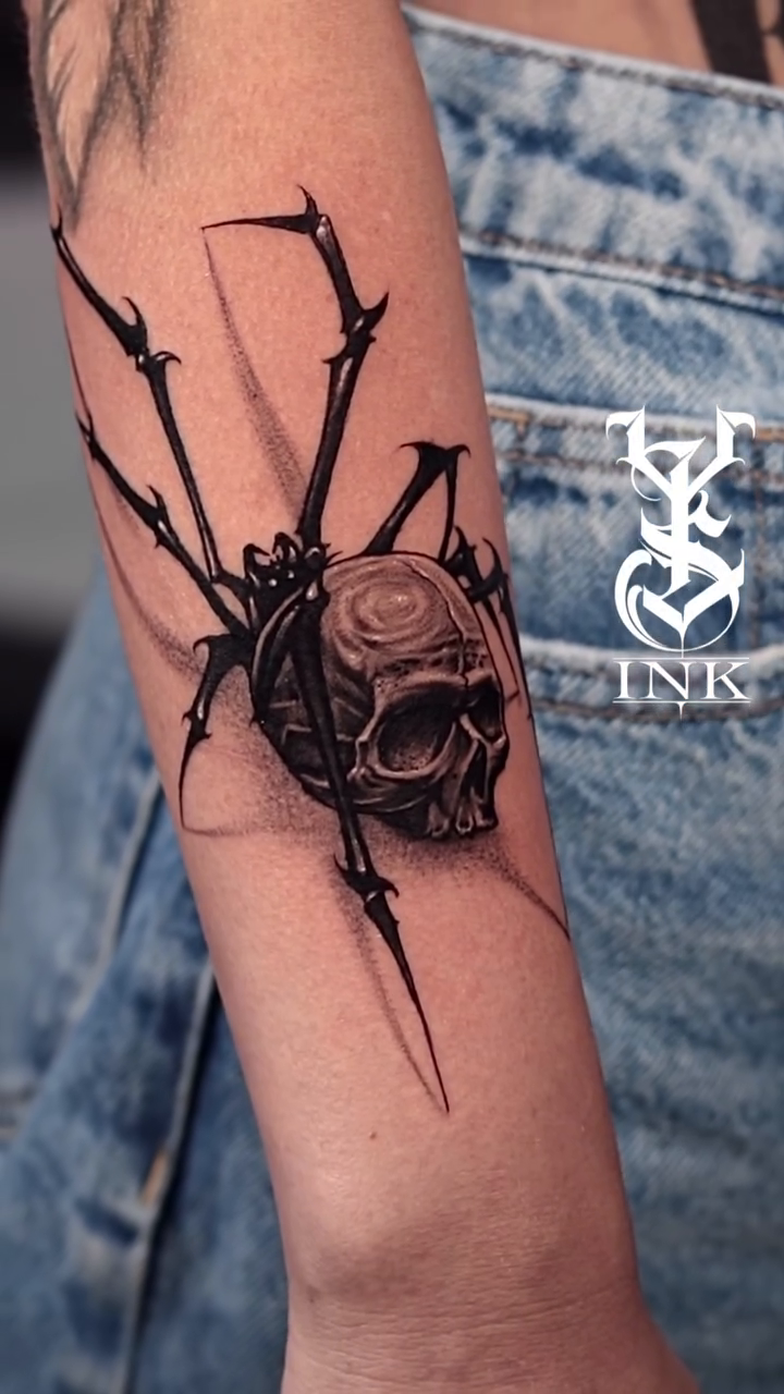 Tattoo by @lys__ink — dark_realism, black_and_grey