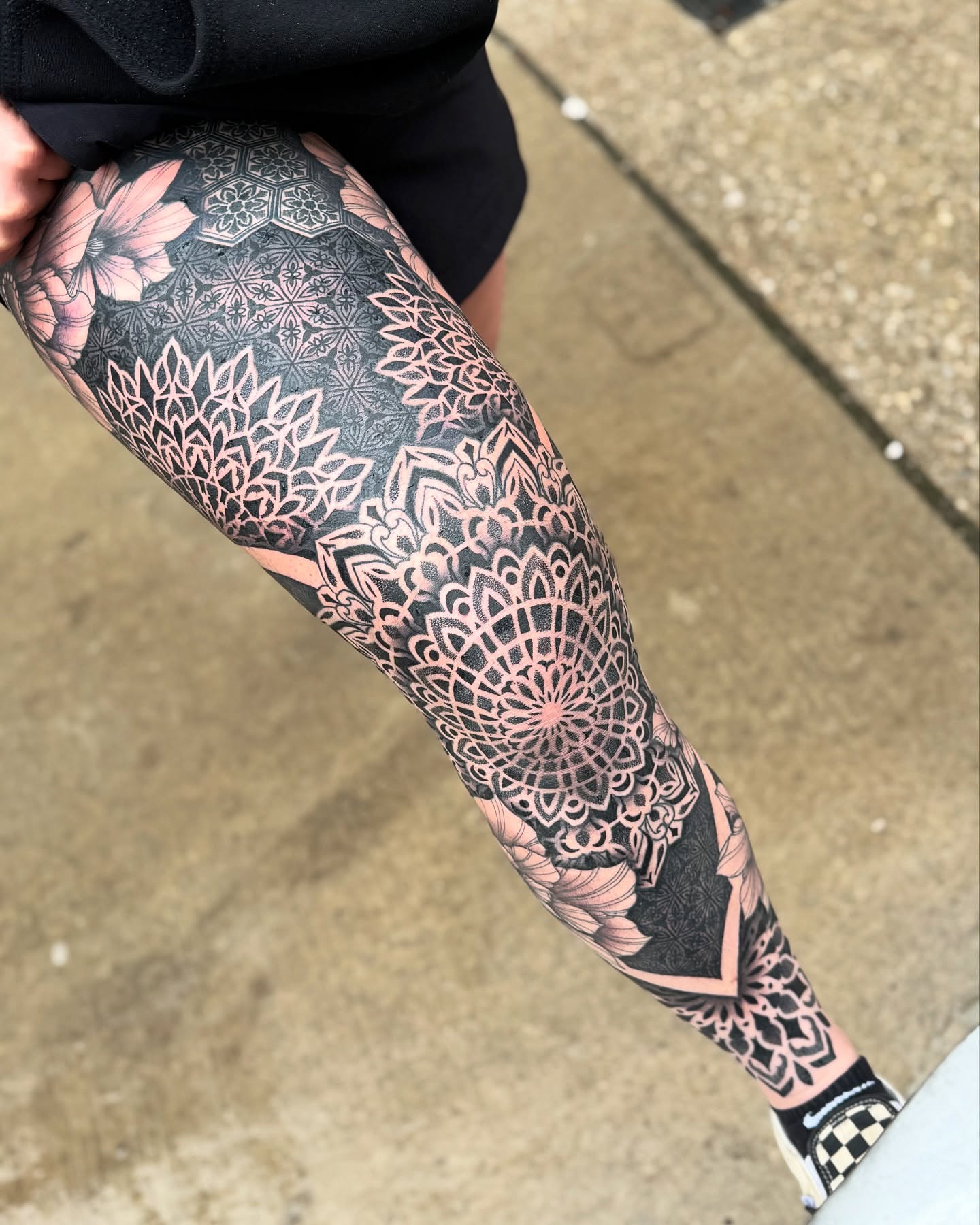 Tattoo by @fleur.tattoos — black_and_grey, geometric