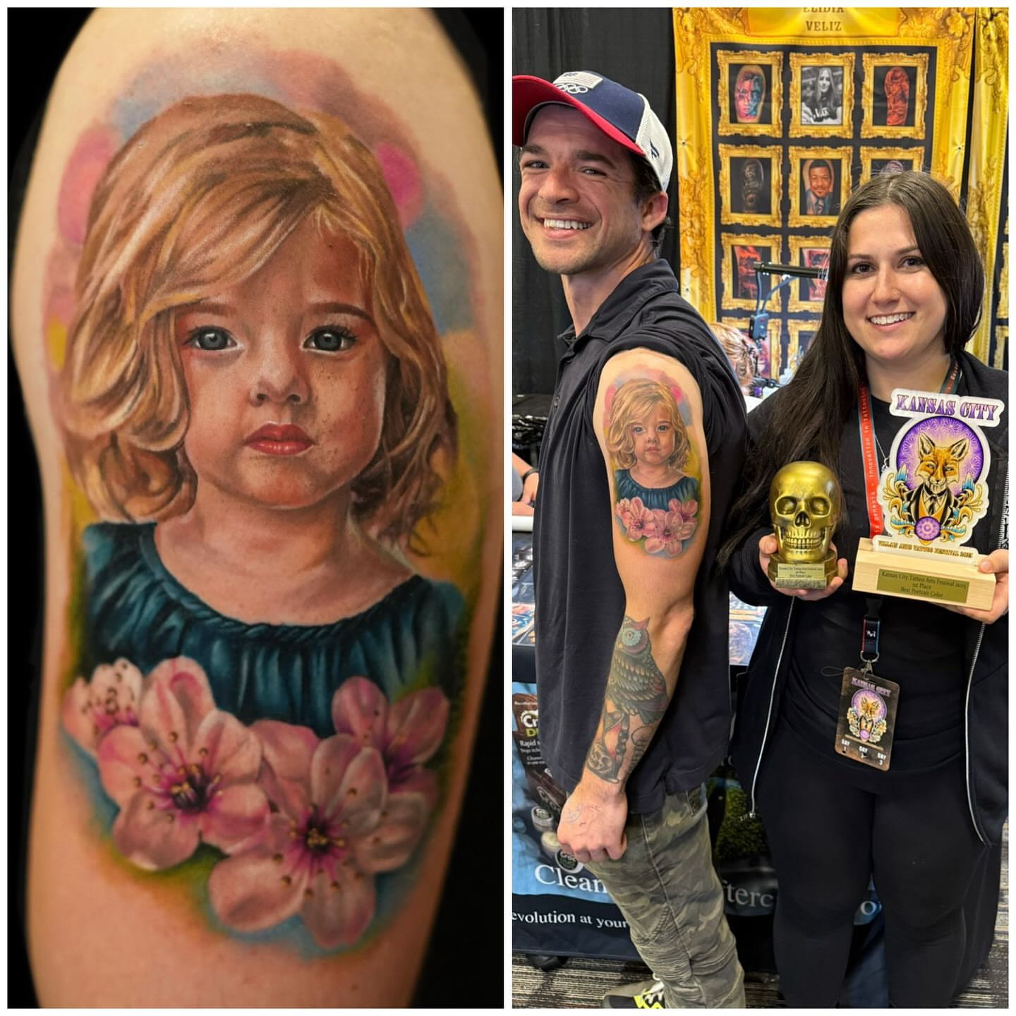 Child portrait realism tattoo on the forearm by Elidia Veliz