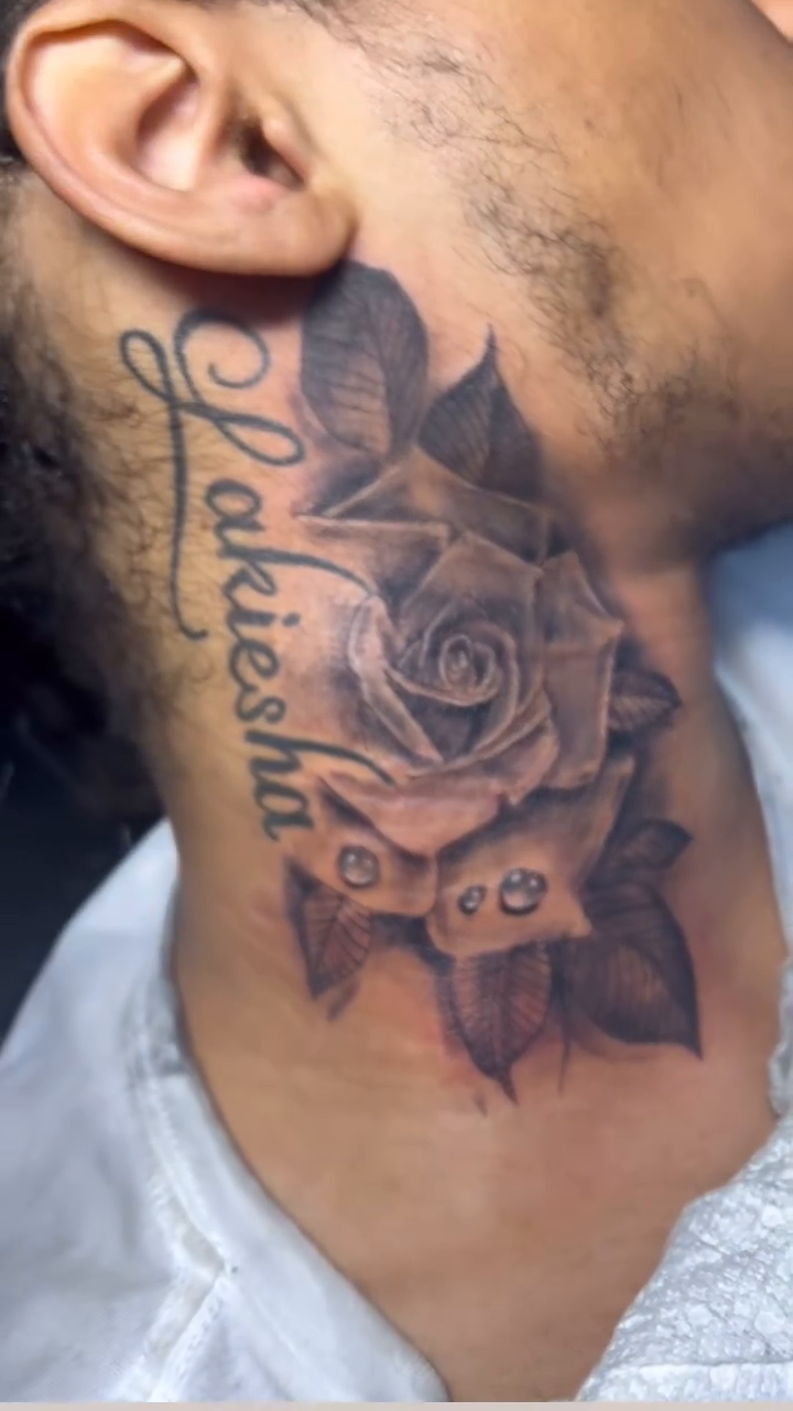 Rose and name realism tattoo by Jakobi