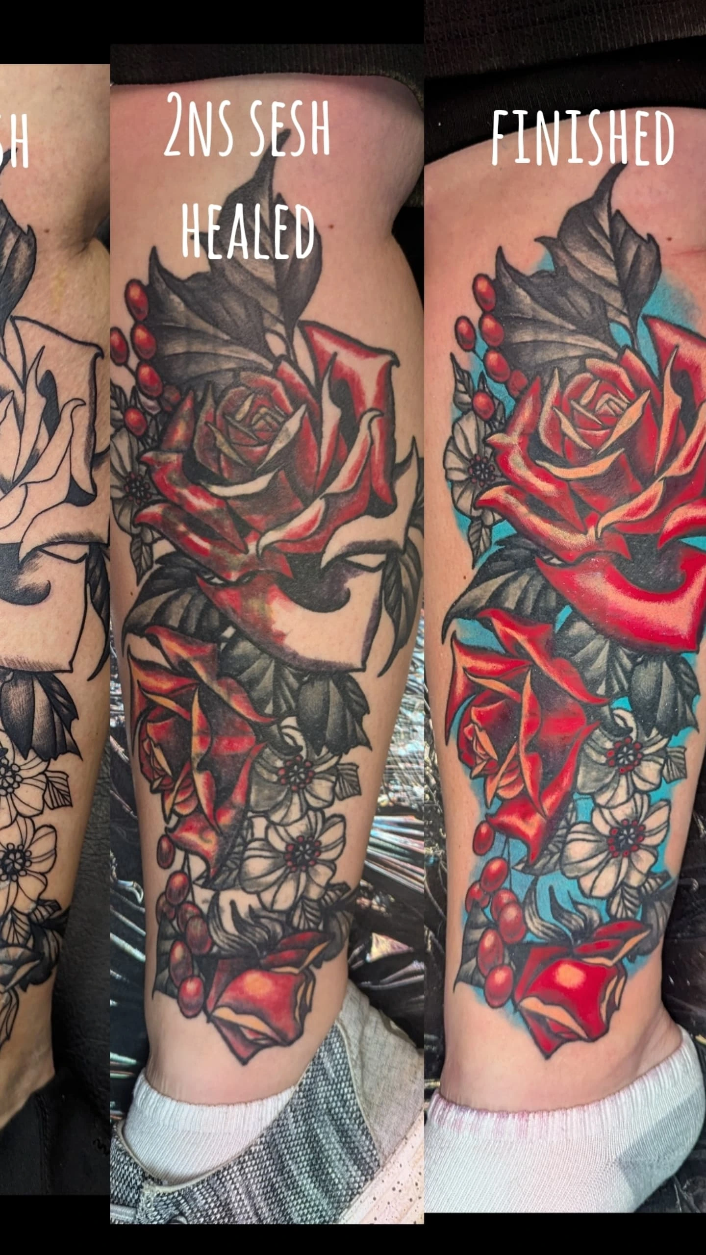 Roses and berries realism tattoo on the forearm by Bethany Jane Tattoos