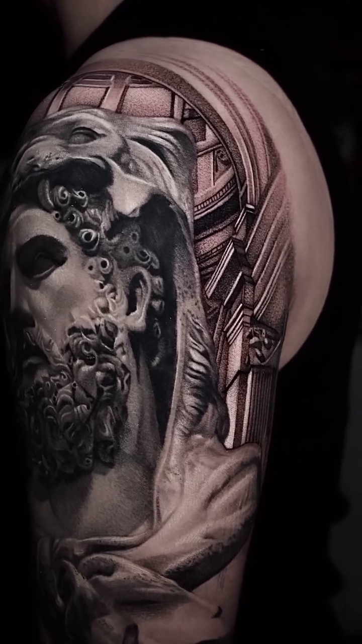 Bust of Hercules realism tattoo by D A N N y L I N