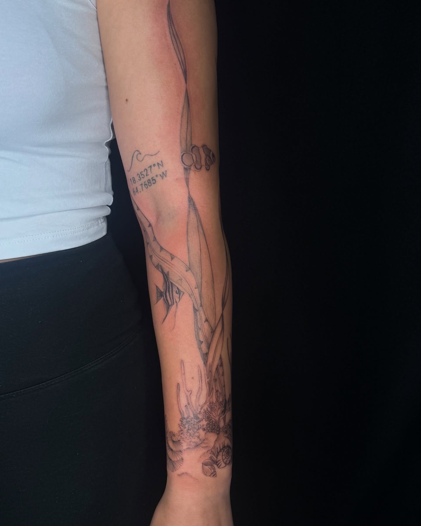 Abstract nature dotwork tattoo on the forearm by elena