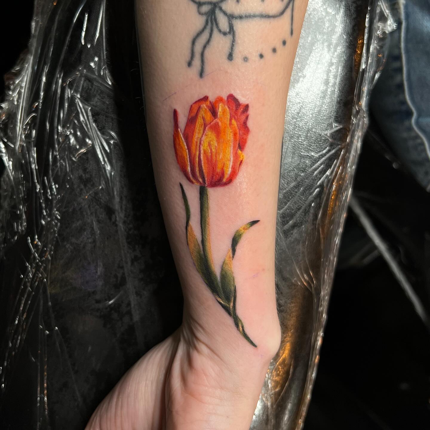 Tulip realism tattoo on the forearm by Brooke, Kansas City, Missouri