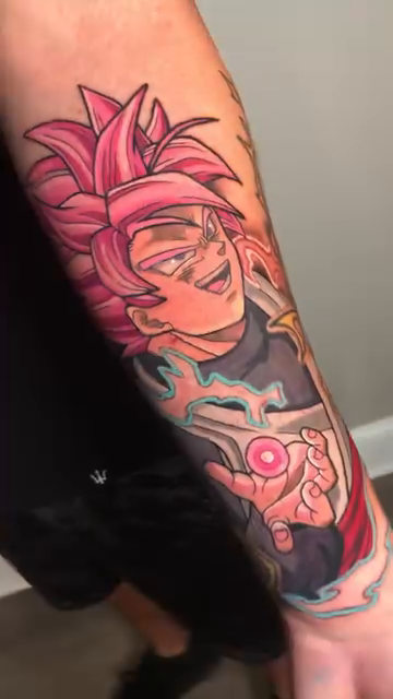 Goku Black anime tattoo by Joe Friedman