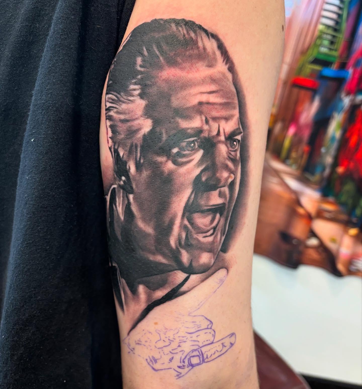 Arnold Schwarzenegger realism tattoo on the forearm by Mike Doherty, Abington, Massachusetts