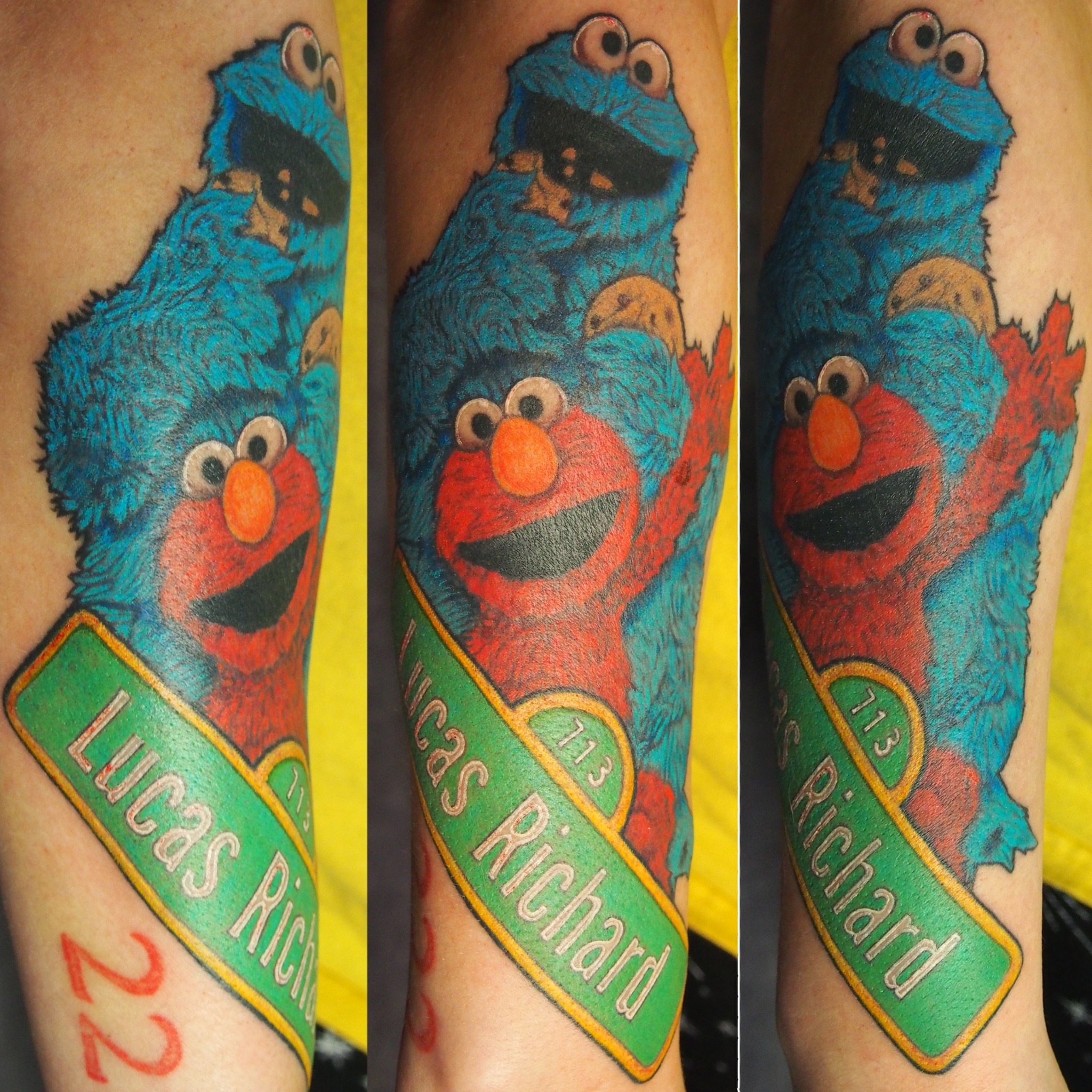 Cookie Monster realism tattoo on the forearm by Iram Withencroft