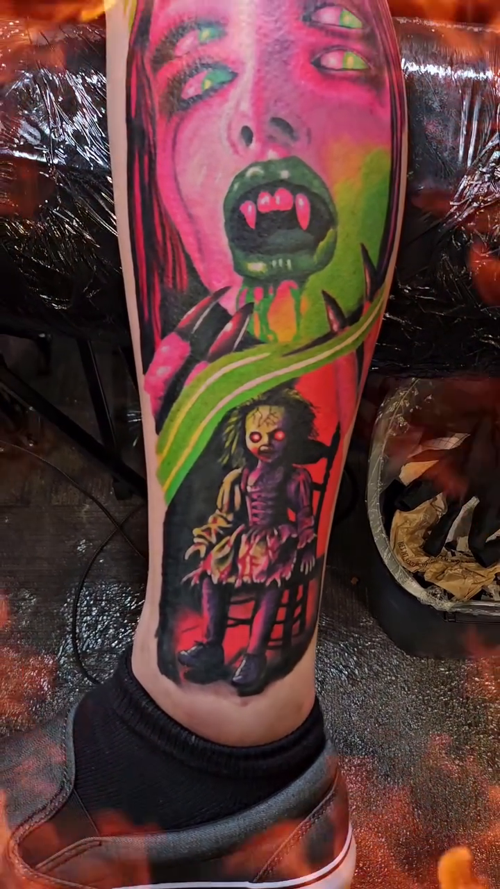 Vampire woman and zombie new school tattoo by Zac Pedrosa