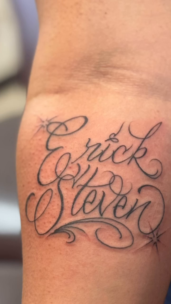 Tattoo by @tat2rikky — lettering_script, fine_line