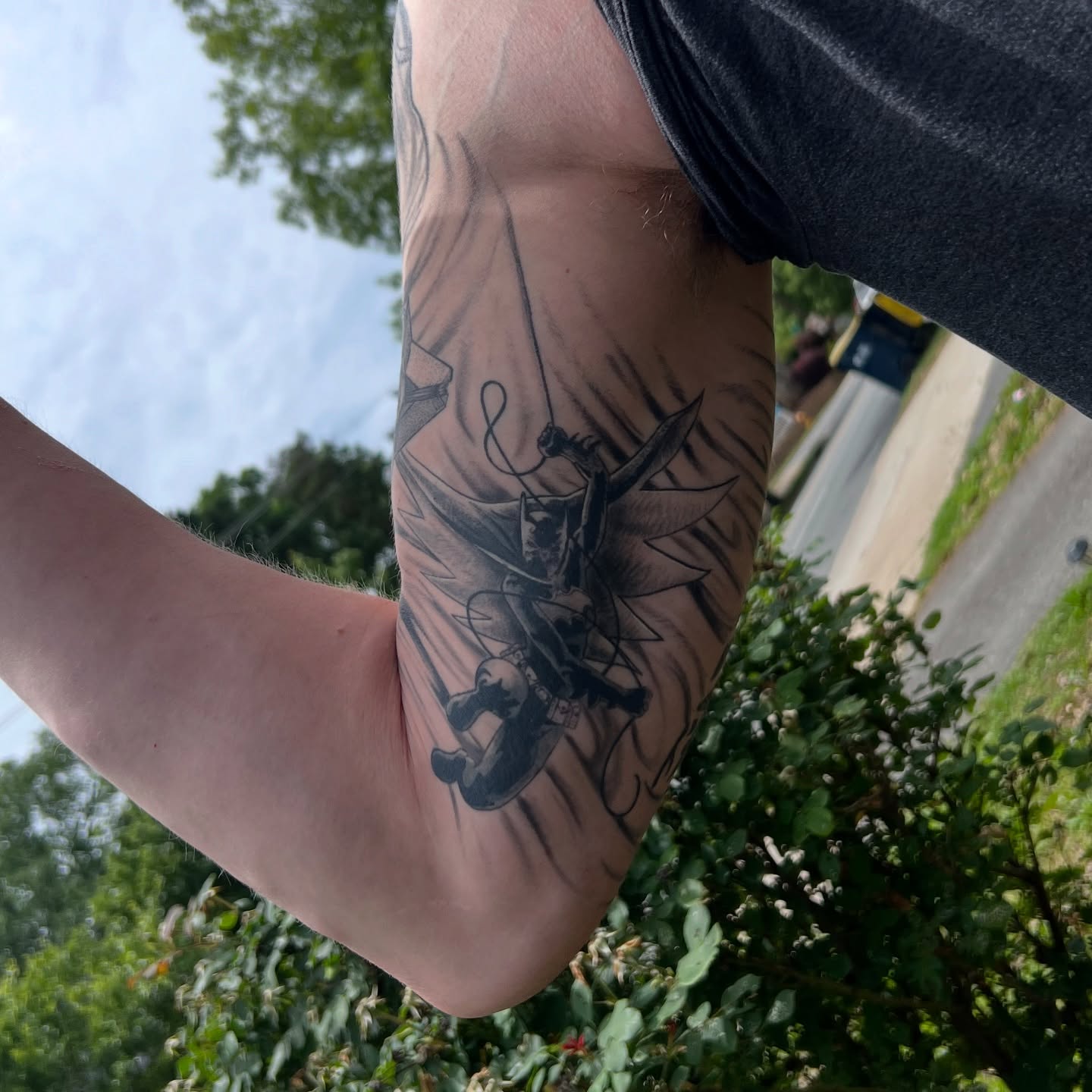 Sword and warrior black and grey tattoo on the forearm by Rose DeLisse