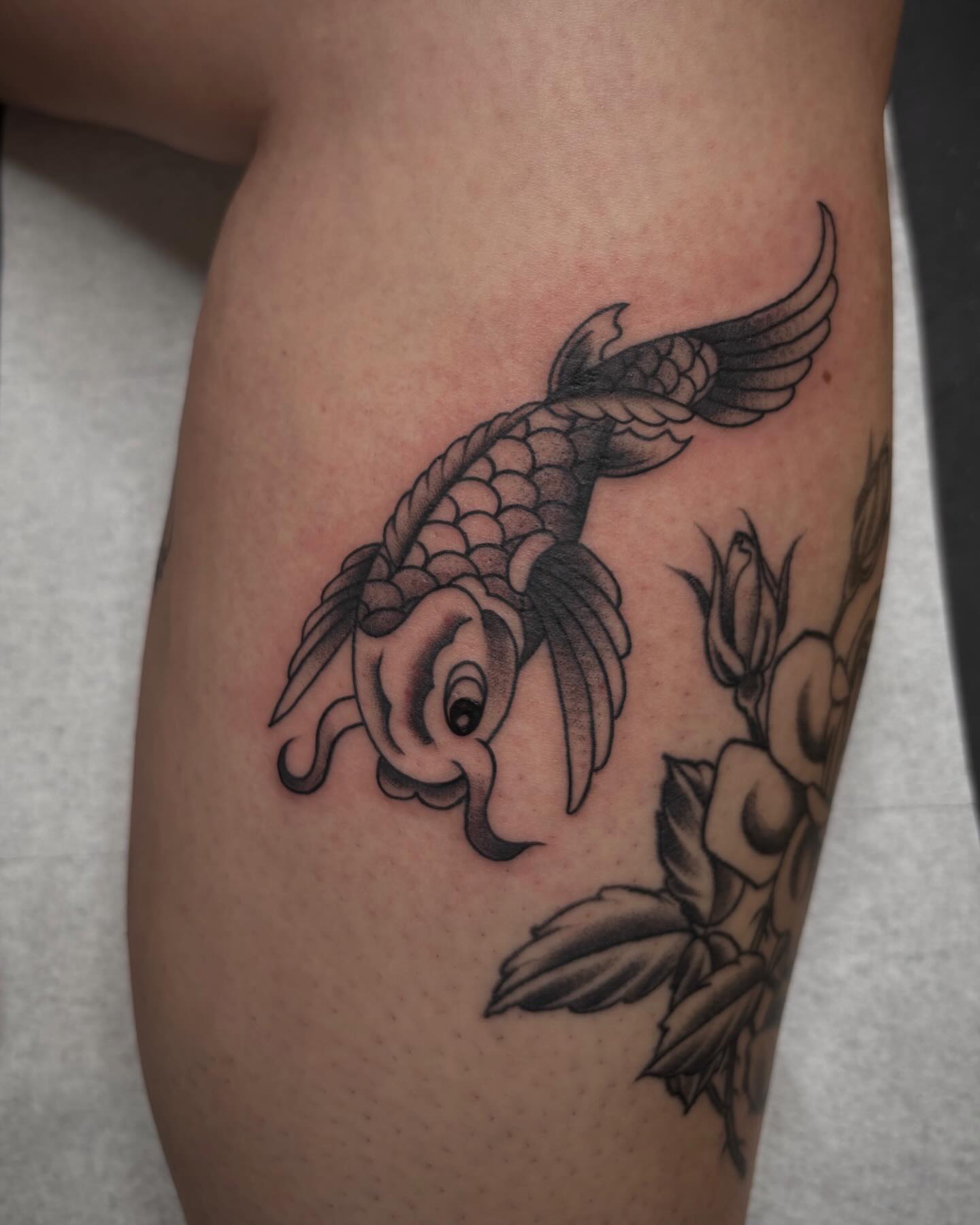 Tattoo by @pembrlily — black_and_grey