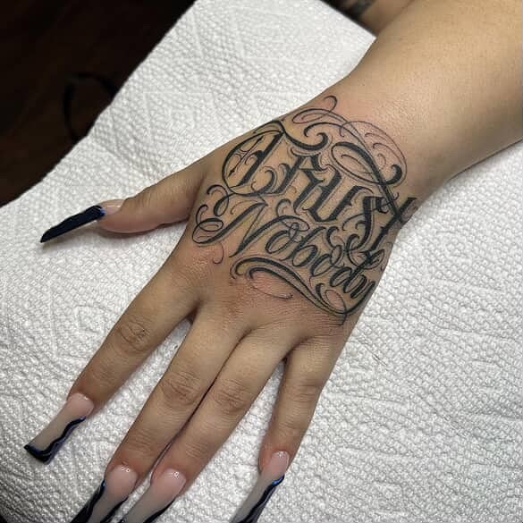 Script lettering lettering script tattoo on the hand by $krypt
