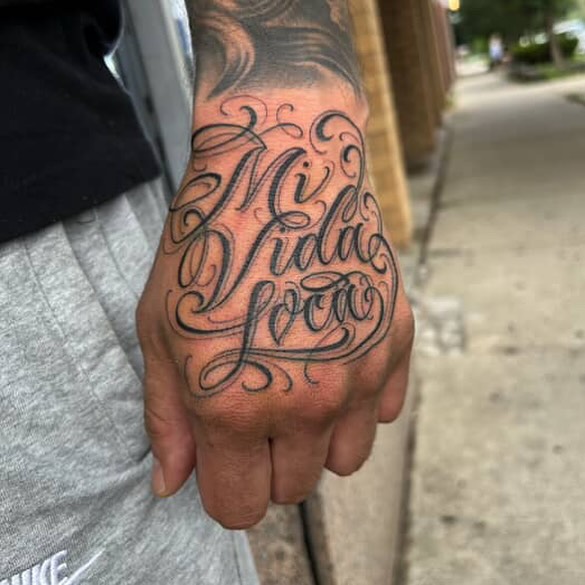 Script lettering lettering script tattoo on the hand by $krypt
