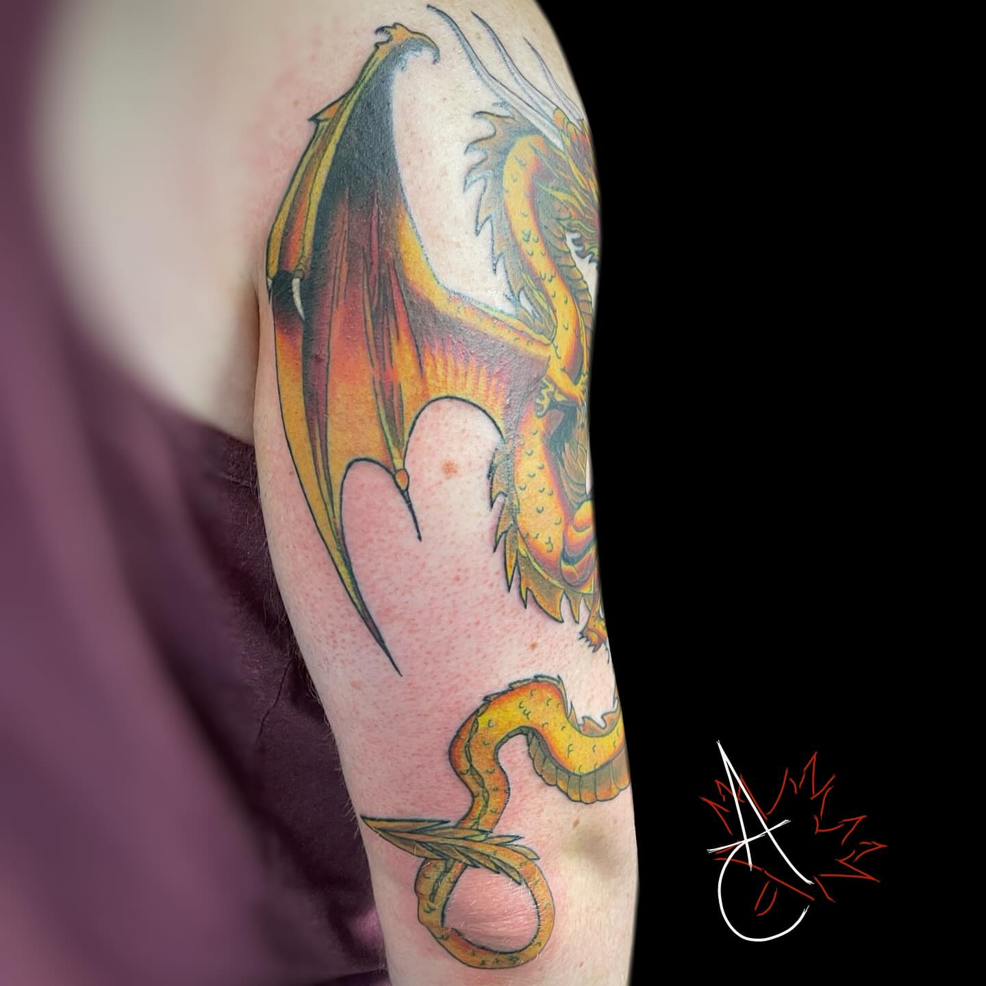 Dragon new school tattoo on the forearm by Canada Tyr