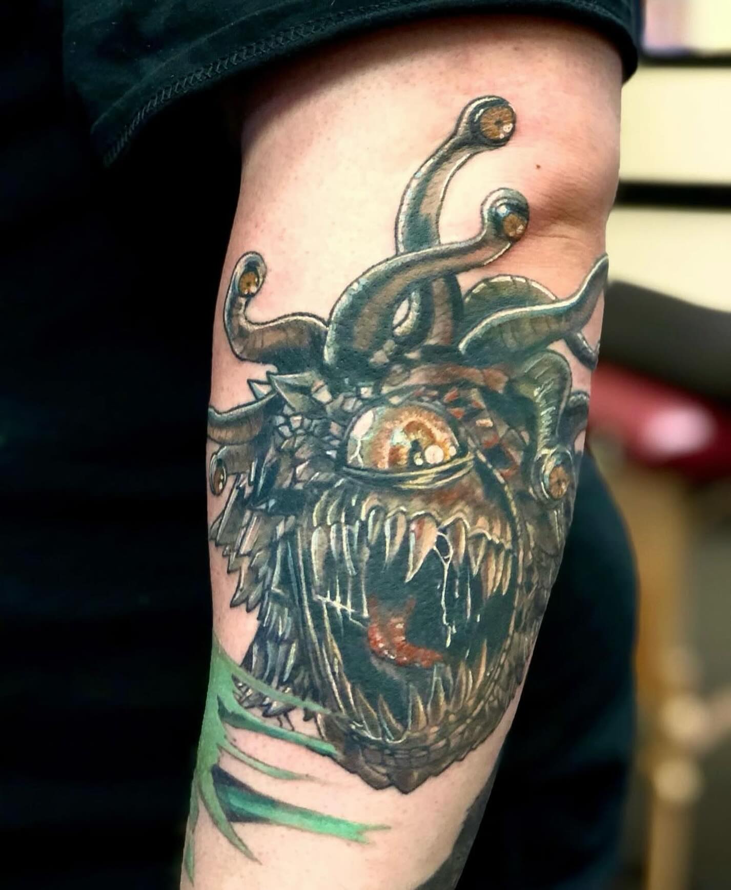 Monster dark realism tattoo on the forearm by Shayna Soderstrom, Columbus, Ohio