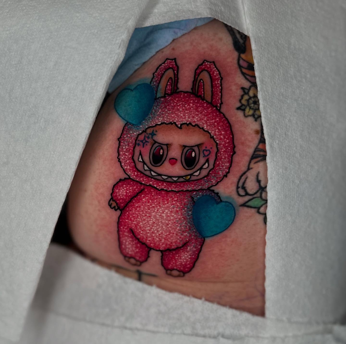Kawaii monster dotwork tattoo on the forearm by πΈπππππππ πΈππππππππ, Bel Air, Maryland